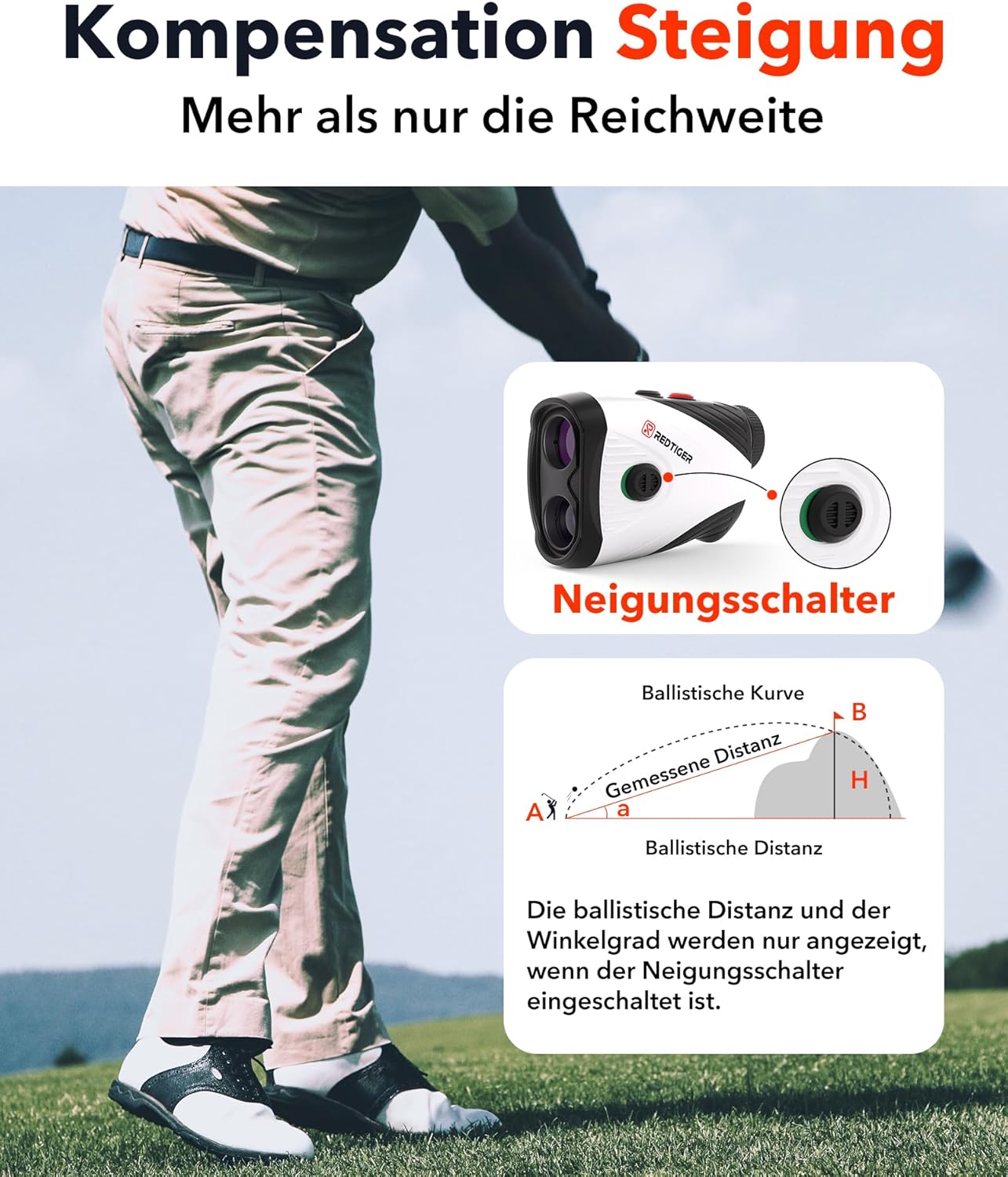 REDTIGER Golf Rangefinder with Slope, 1200 Yards Laser Range Finder Golfing, 7X Magnification, Flag Pole Locking Vibration, Rechargeable Range Finders with Magnet Stripe, GolfVue Series 1