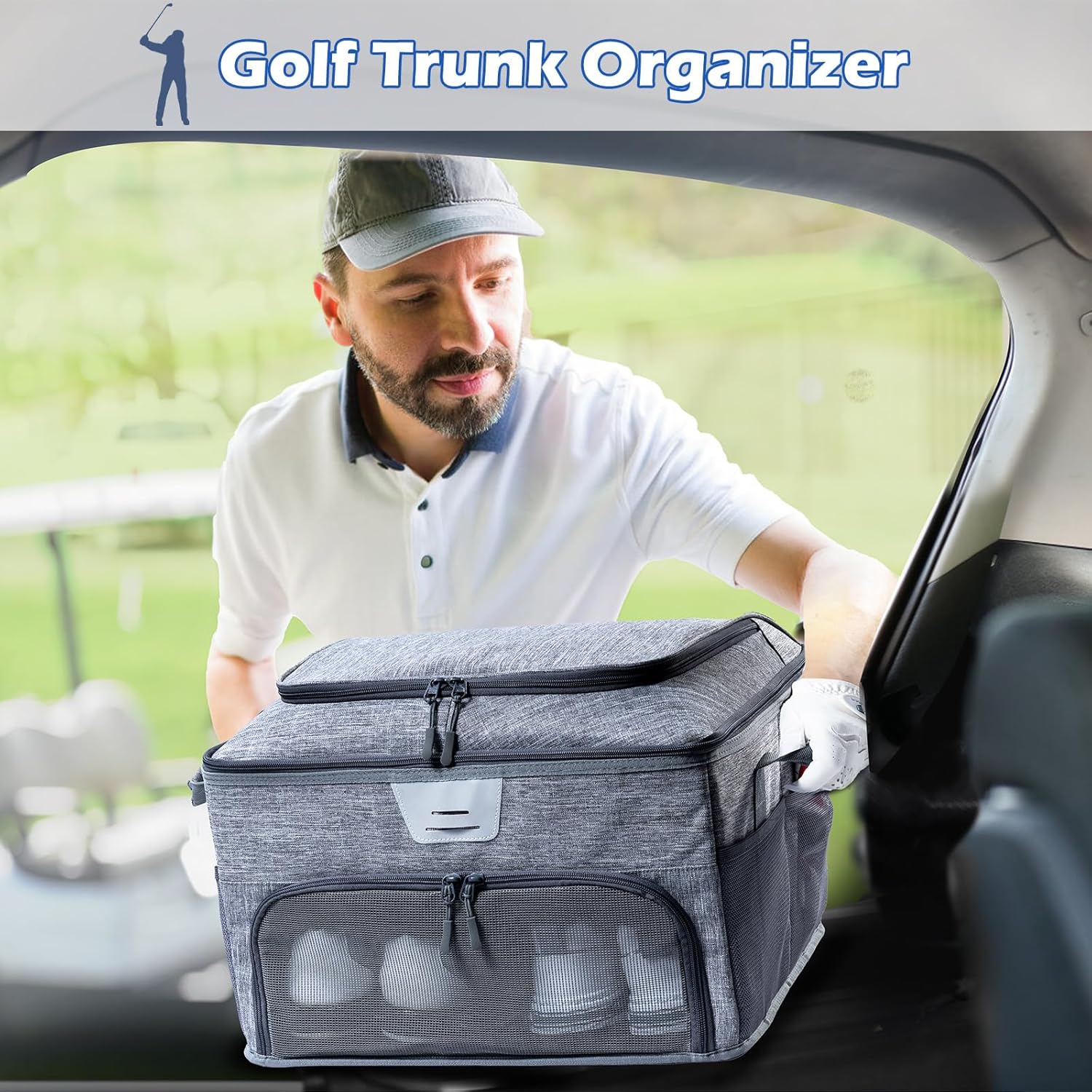 VIGEGARI Upgraded Golf Trunk Organizer Storage with Separate Compartment for 2 Pair Shoes Up to US Mens 16, Golf Car Locker Organizer for Golf Balls, Golf Gloves, Golf Accesories for Men, Golf Gifts