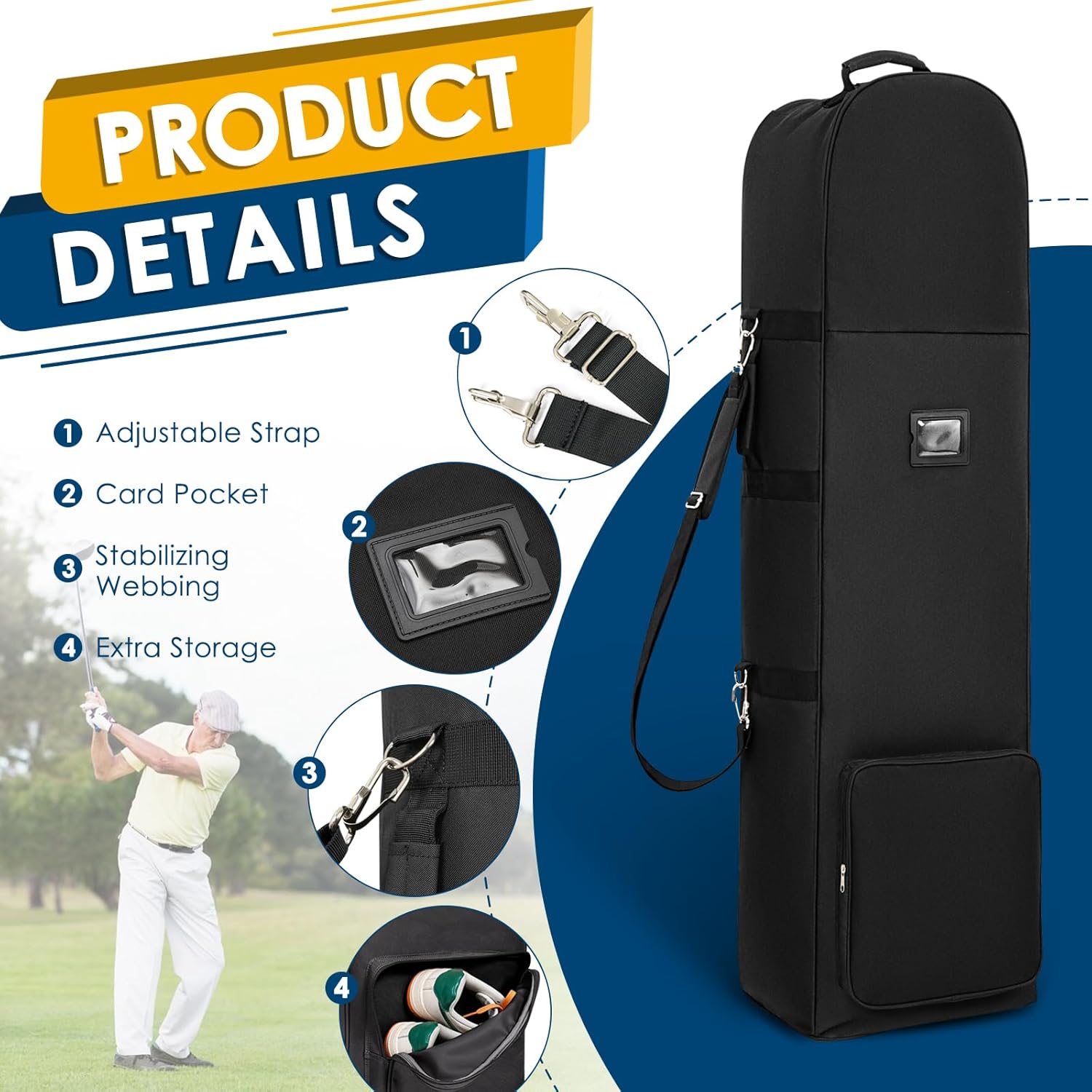 DAREKUKU Golf Travel Covers for Airlines with Detachable Shoulder Straps, Soft Foldable Golf Club Travel Bags, 900D Heavy Duty Oxford -Universal Size