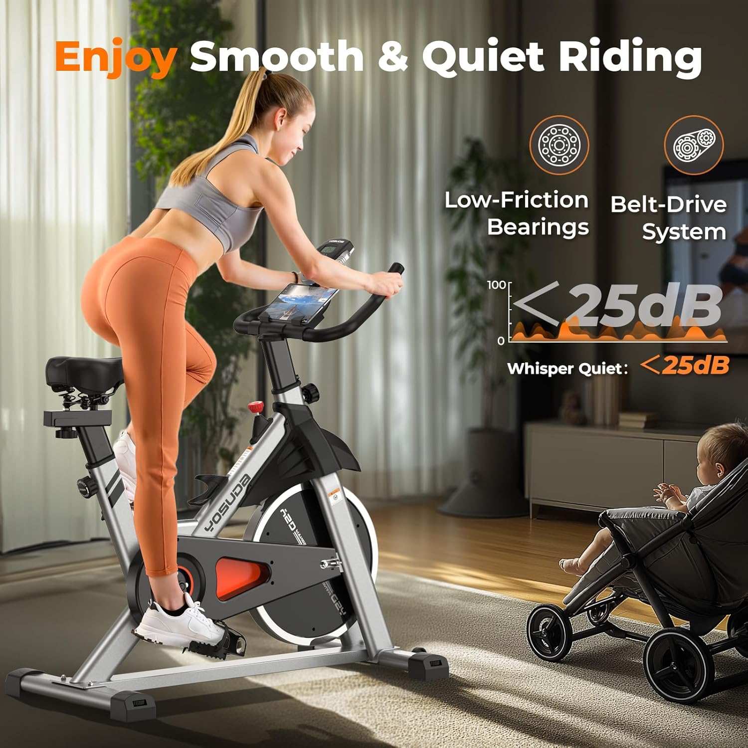 YOSUDA Indoor Cycling Bike Brake Pad/Magnetic Stationary Bike - Cycle Bike with Tablet Mount & Comfortable Seat Cushion