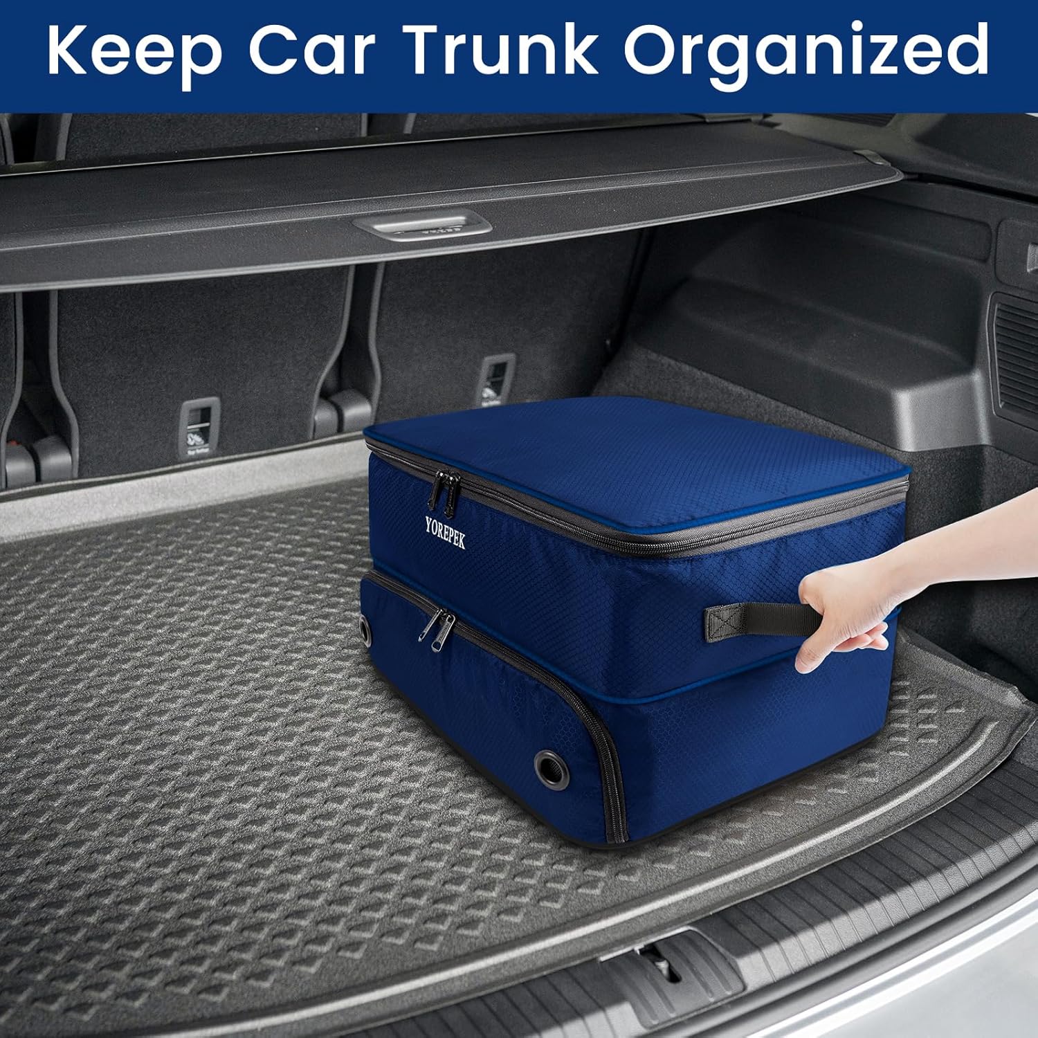 YOREPEK 2 Layer Golf Trunk Organizer, Waterproof Car Golf Locker with Separate Ventilated Compartment for 2 Pair Shoes, Golf Trunk Storage for Balls, Tees, Clothes, Gloves, Accessories, Golf Gifts