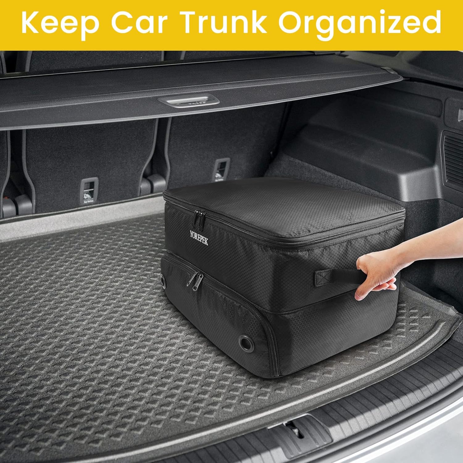 YOREPEK 2 Layer Golf Trunk Organizer, Waterproof Car Golf Locker with Separate Ventilated Compartment for 2 Pair Shoes, Golf Trunk Storage for Balls, Tees, Clothes, Gloves, Accessories, Golf Gifts