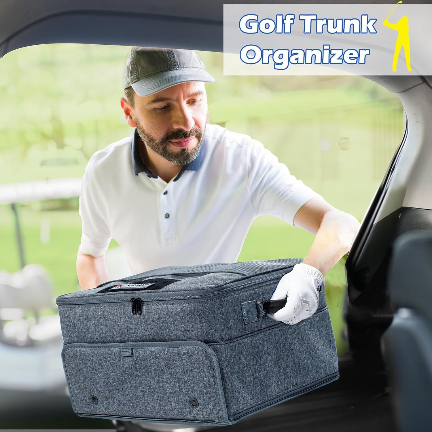 VIGEGARI Upgraded Golf Trunk Organizer Storage with Separate Compartment for 2 Pair Shoes Up to US Mens 16, Golf Car Locker Organizer for Golf Balls, Golf Gloves, Golf Accesories for Men, Golf Gifts
