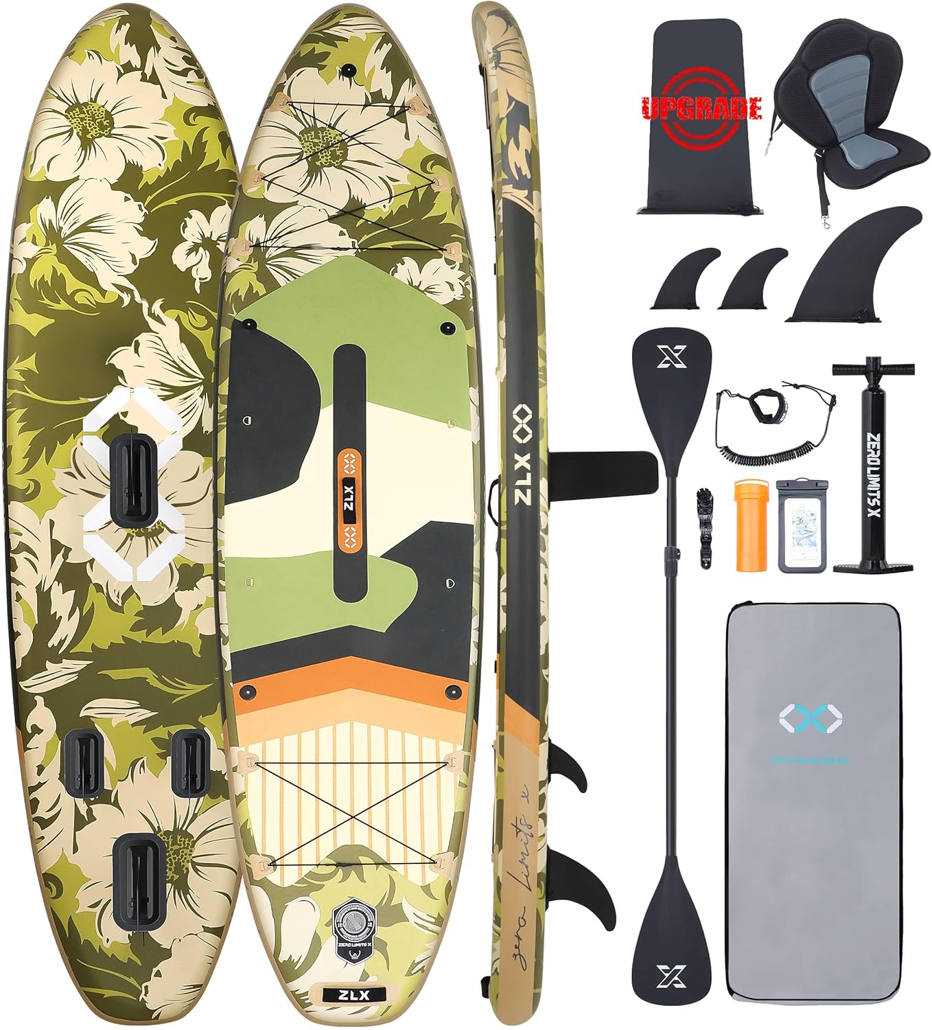 ZLX Super Wide 11'6 x 35 Inflatable Stand Up Paddle Board with Hand Pump for Adults & Youth - Super Stable Fins Design, Non-Slip Deck, Adjustable Paddle, Safety Leash, and Carry Bag