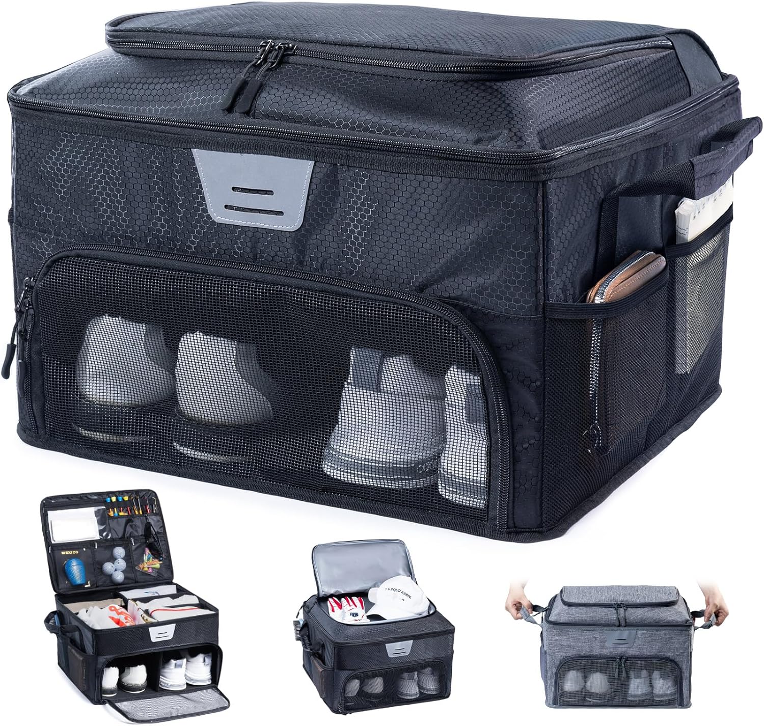 VIGEGARI Upgraded Golf Trunk Organizer Storage with Separate Compartment for 2 Pair Shoes Up to US Mens 16, Golf Car Locker Organizer for Golf Balls, Golf Gloves, Golf Accesories for Men, Golf Gifts