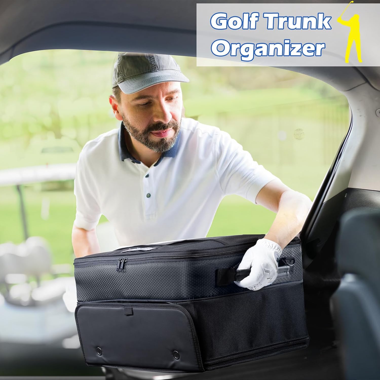 VIGEGARI Upgraded Golf Trunk Organizer Storage with Separate Compartment for 2 Pair Shoes Up to US Mens 16, Golf Car Locker Organizer for Golf Balls, Golf Gloves, Golf Accesories for Men, Golf Gifts