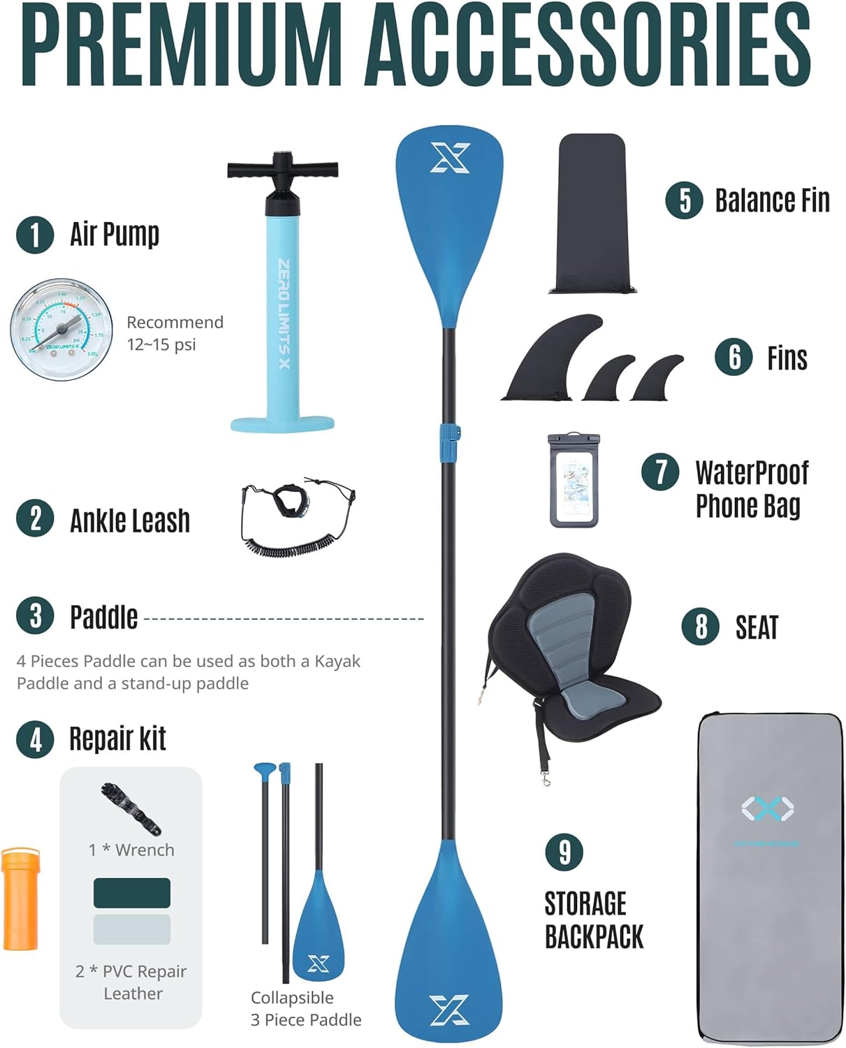 ZLX Super Wide 11'6 x 35 Inflatable Stand Up Paddle Board with Hand Pump for Adults & Youth - Super Stable Fins Design, Non-Slip Deck, Adjustable Paddle, Safety Leash, and Carry Bag