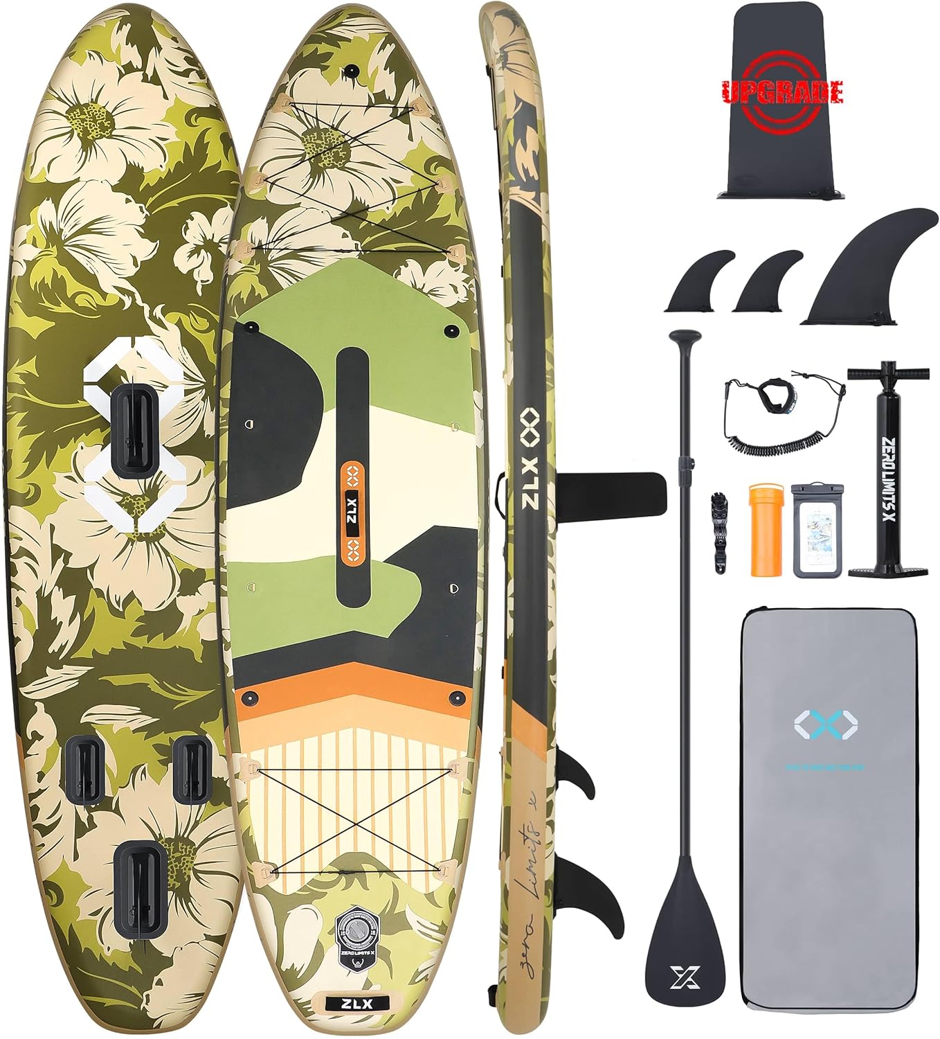ZLX Super Wide 11'6 x 35 Inflatable Stand Up Paddle Board with Hand Pump for Adults & Youth - Super Stable Fins Design, Non-Slip Deck, Adjustable Paddle, Safety Leash, and Carry Bag