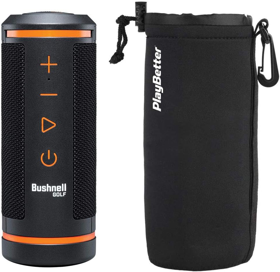 Bushnell Wingman 2 Golf Speaker with GPS (2024) | Remote Controlled Voice GPS Distances, Music, 40,000+ Courses, BITE Magnetic Cart Mount - Bundle with PlayBetter Protective Wingman Pouch