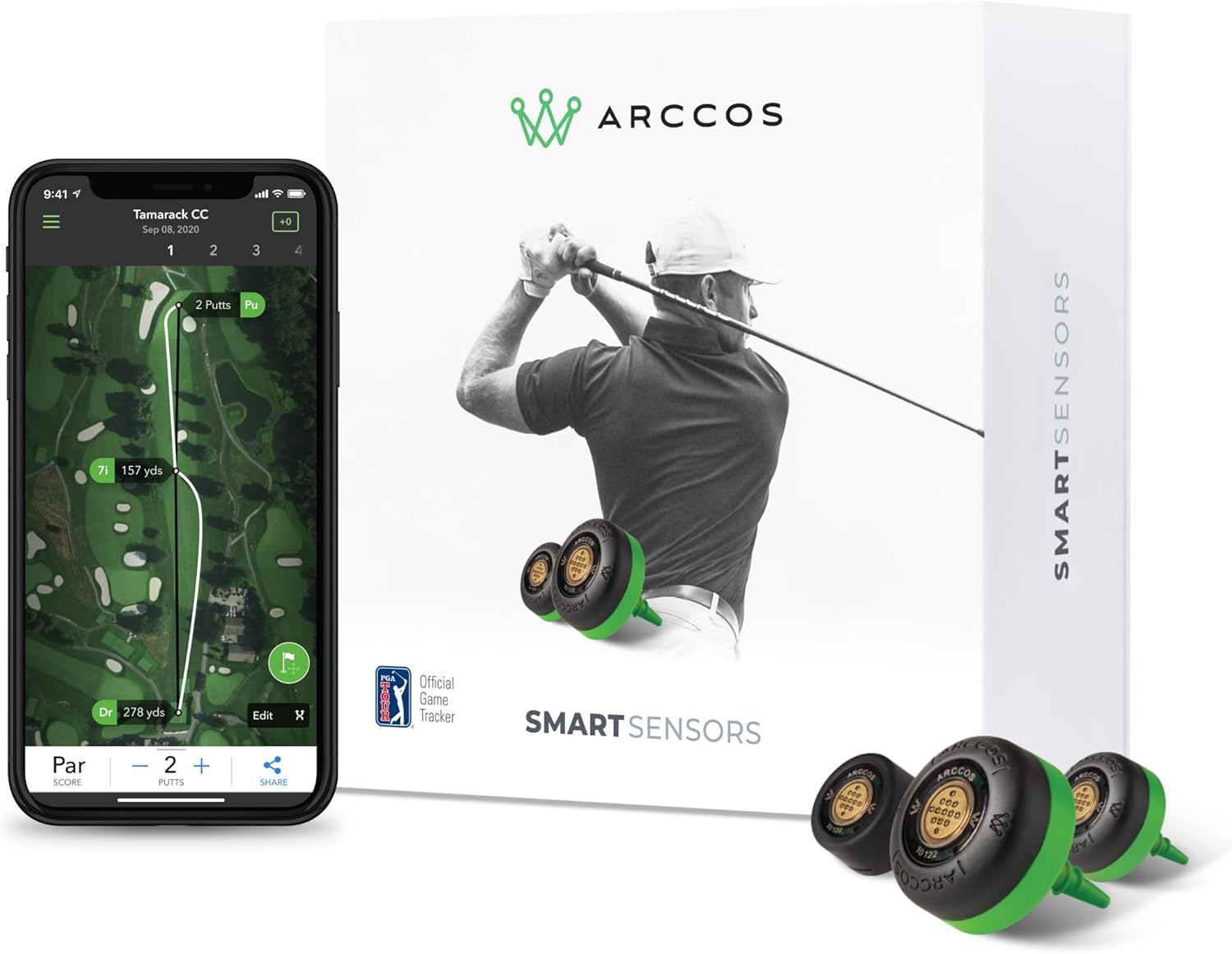 Arccos Smart Sensors: Automatic Golf Game Tracking System, A.I. Powered GPS Rangefinder & Smart Club Distances