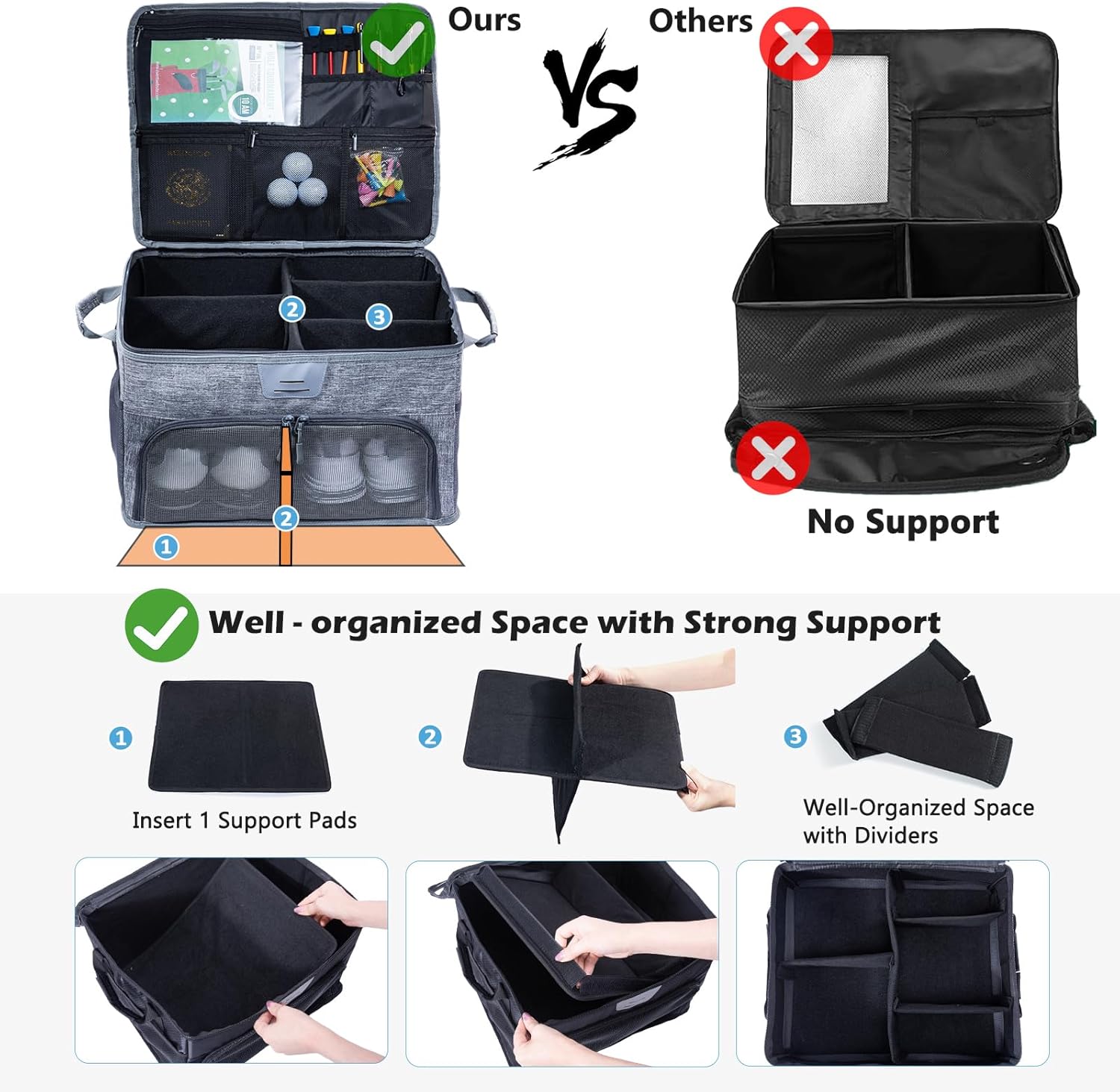 VIGEGARI Upgraded Golf Trunk Organizer Storage with Separate Compartment for 2 Pair Shoes Up to US Mens 16, Golf Car Locker Organizer for Golf Balls, Golf Gloves, Golf Accesories for Men, Golf Gifts