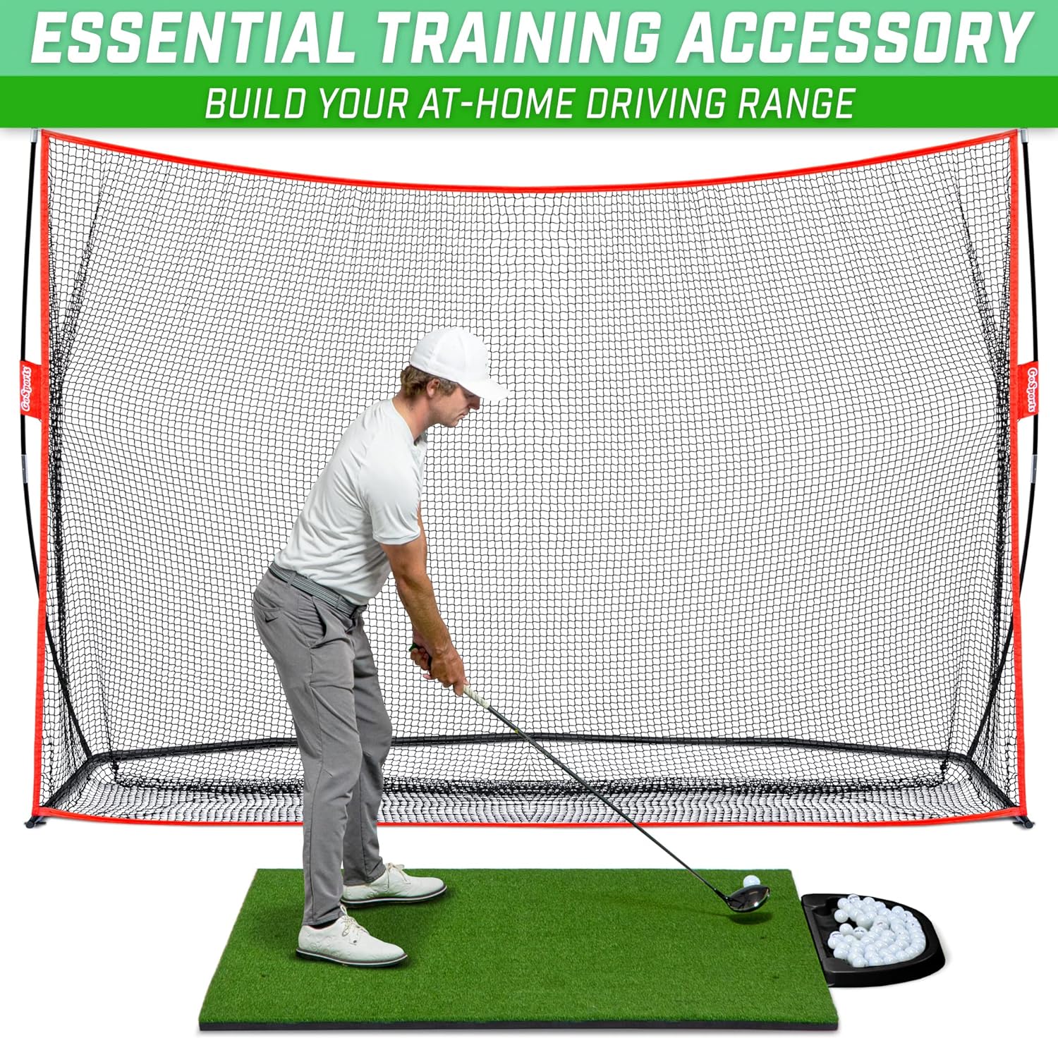 GoSports All-Weather Golf Ball Tray - 70 Ball Capacity - Compatible with All Hitting Mats - Black or Green