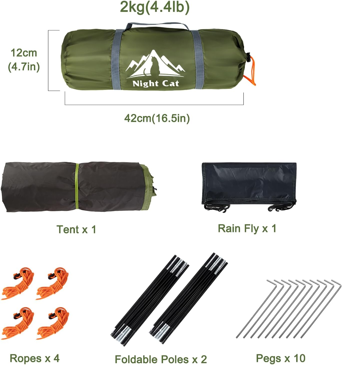 Night Cat 1 2 Person Camping Tent Waterproof Backpacking Tents Easy Setup Lightweight for Hiking Backyard