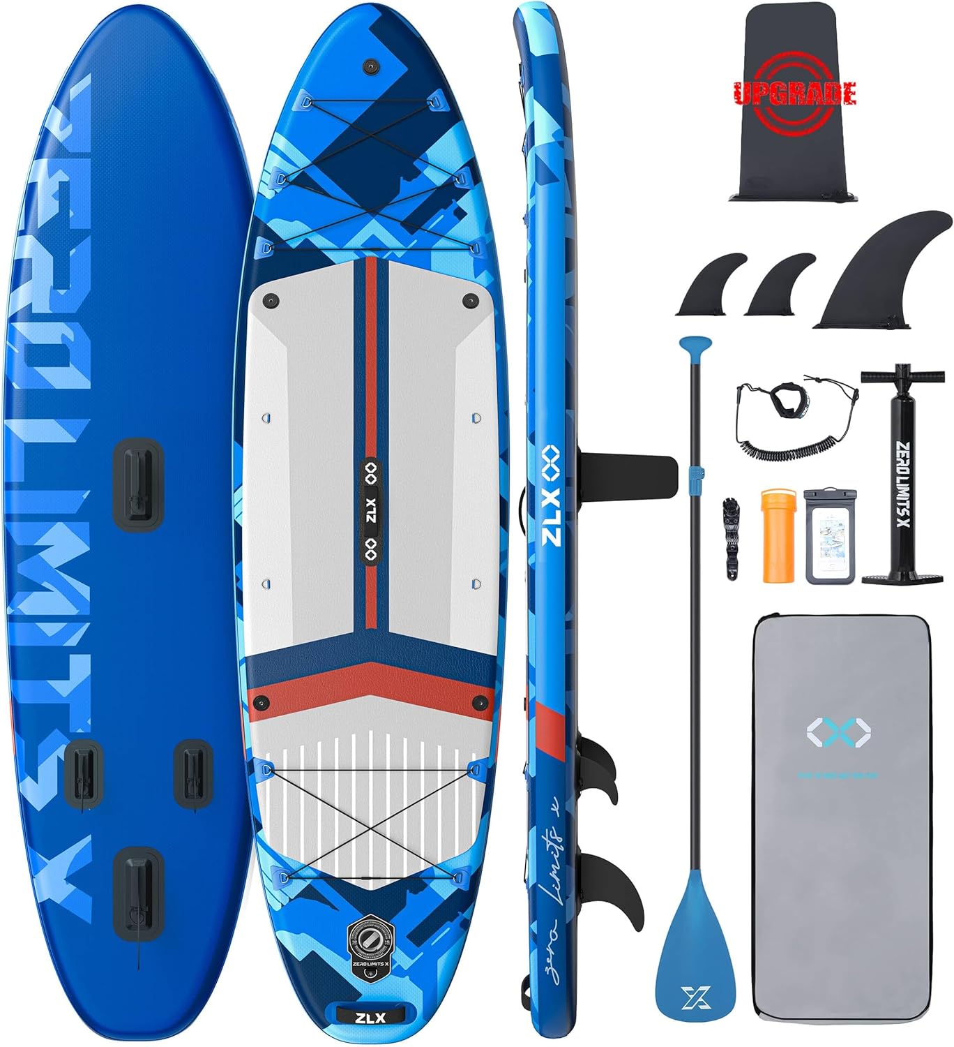 ZLX Super Wide 11'6 x 35 Inflatable Stand Up Paddle Board with Hand Pump for Adults & Youth - Super Stable Fins Design, Non-Slip Deck, Adjustable Paddle, Safety Leash, and Carry Bag