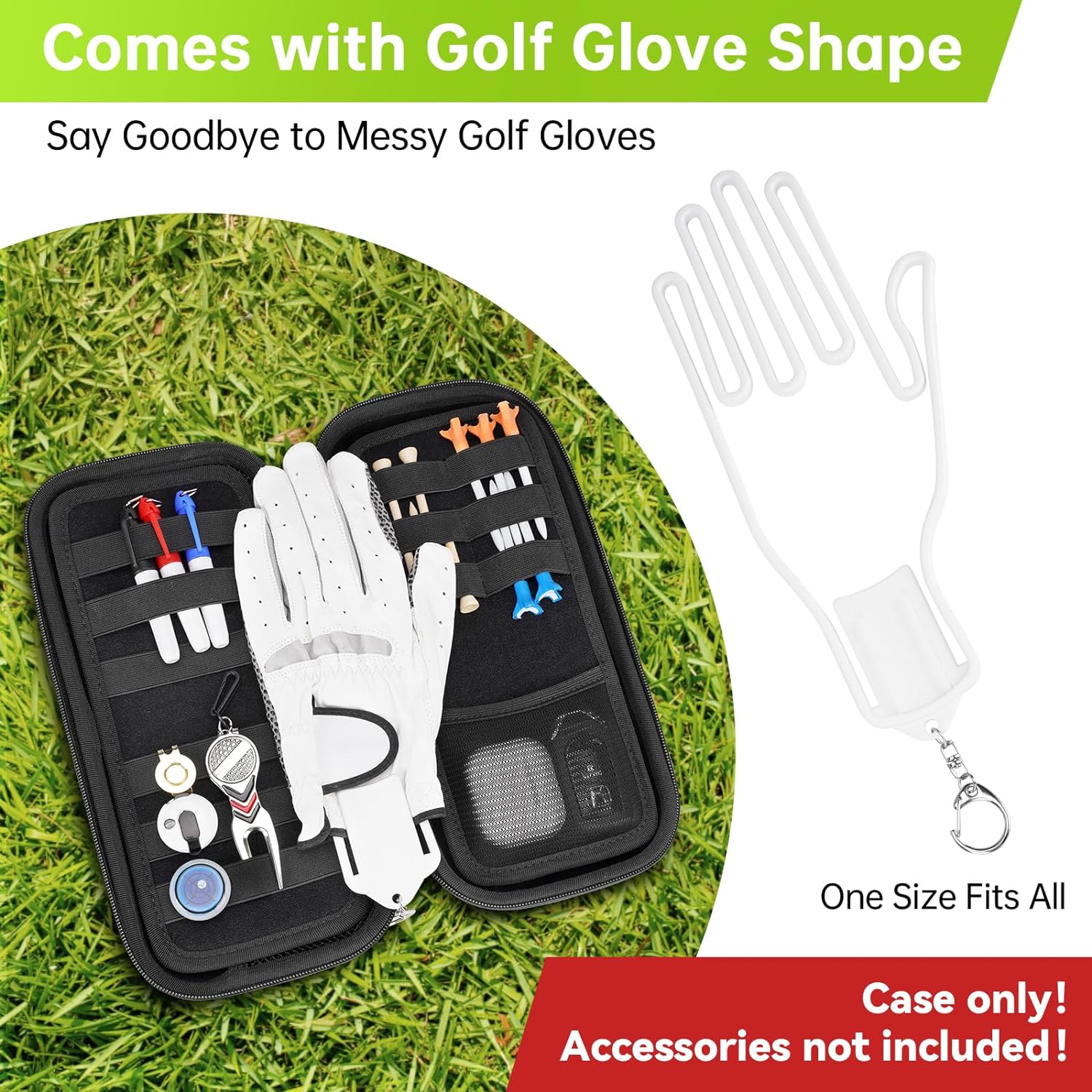 YOREPEK Golf Glove Holder with Removable Golf Glove Shaper, Protective Hard Shell Golf Accessories Case Bag with 2 Dividers Fits Balls, Tees, Markers, Divot Tools, Golf Essentials, Golf Gifts for Men