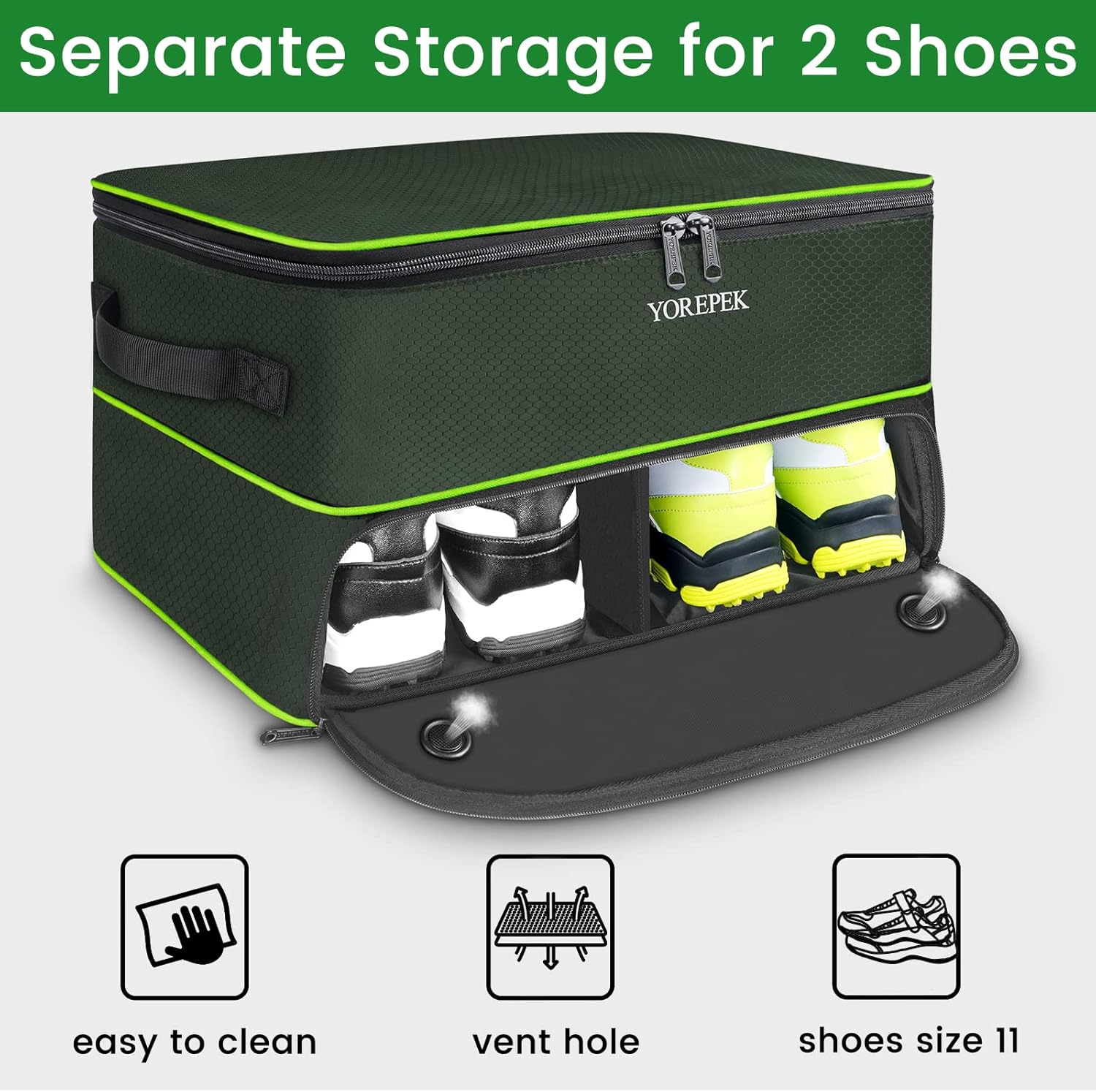 YOREPEK 2 Layer Golf Trunk Organizer, Waterproof Car Golf Locker with Separate Ventilated Compartment for 2 Pair Shoes, Golf Trunk Storage for Balls, Tees, Clothes, Gloves, Accessories, Golf Gifts