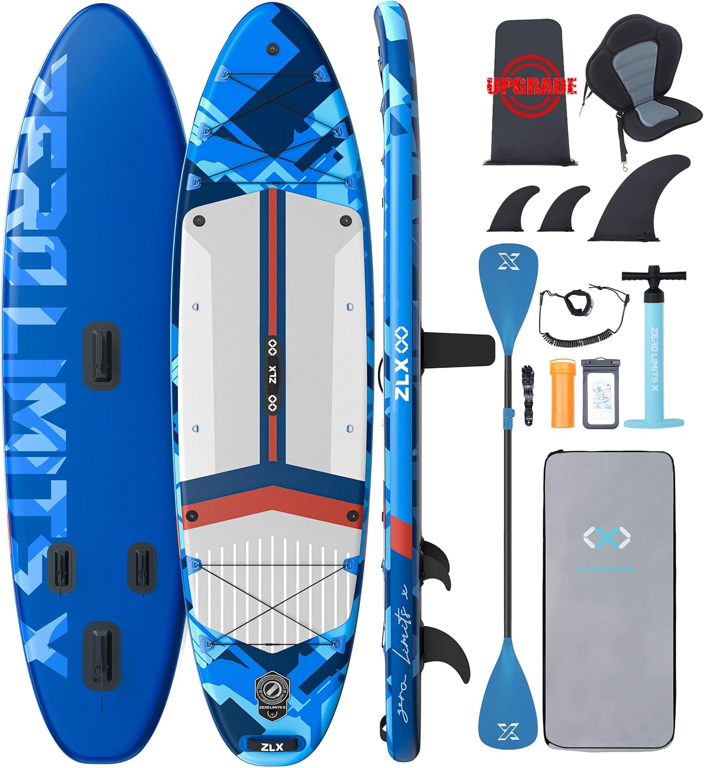 ZLX Super Wide 11'6 x 35 Inflatable Stand Up Paddle Board with Hand Pump for Adults & Youth - Super Stable Fins Design, Non-Slip Deck, Adjustable Paddle, Safety Leash, and Carry Bag