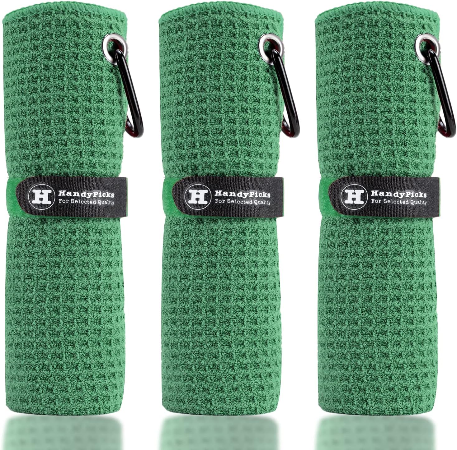 Handy Picks Microfiber Golf Towel (16 X 16) with Carabiner Clip, Waffle Pattern Hook and Loop Fastener - The Convenient Golf Cleaning Towel Black/Grey/Red