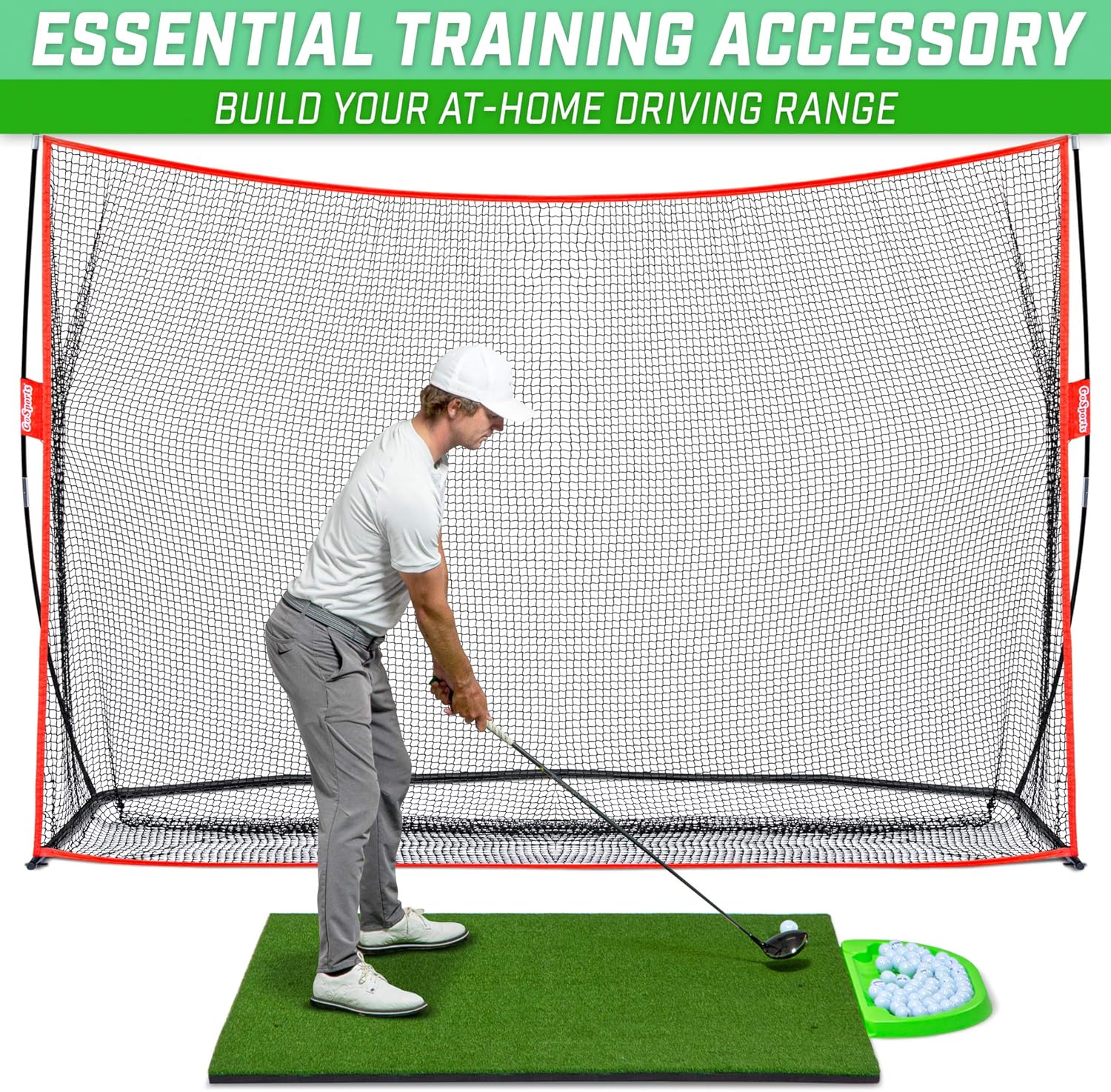 GoSports All-Weather Golf Ball Tray - 70 Ball Capacity - Compatible with All Hitting Mats - Black or Green