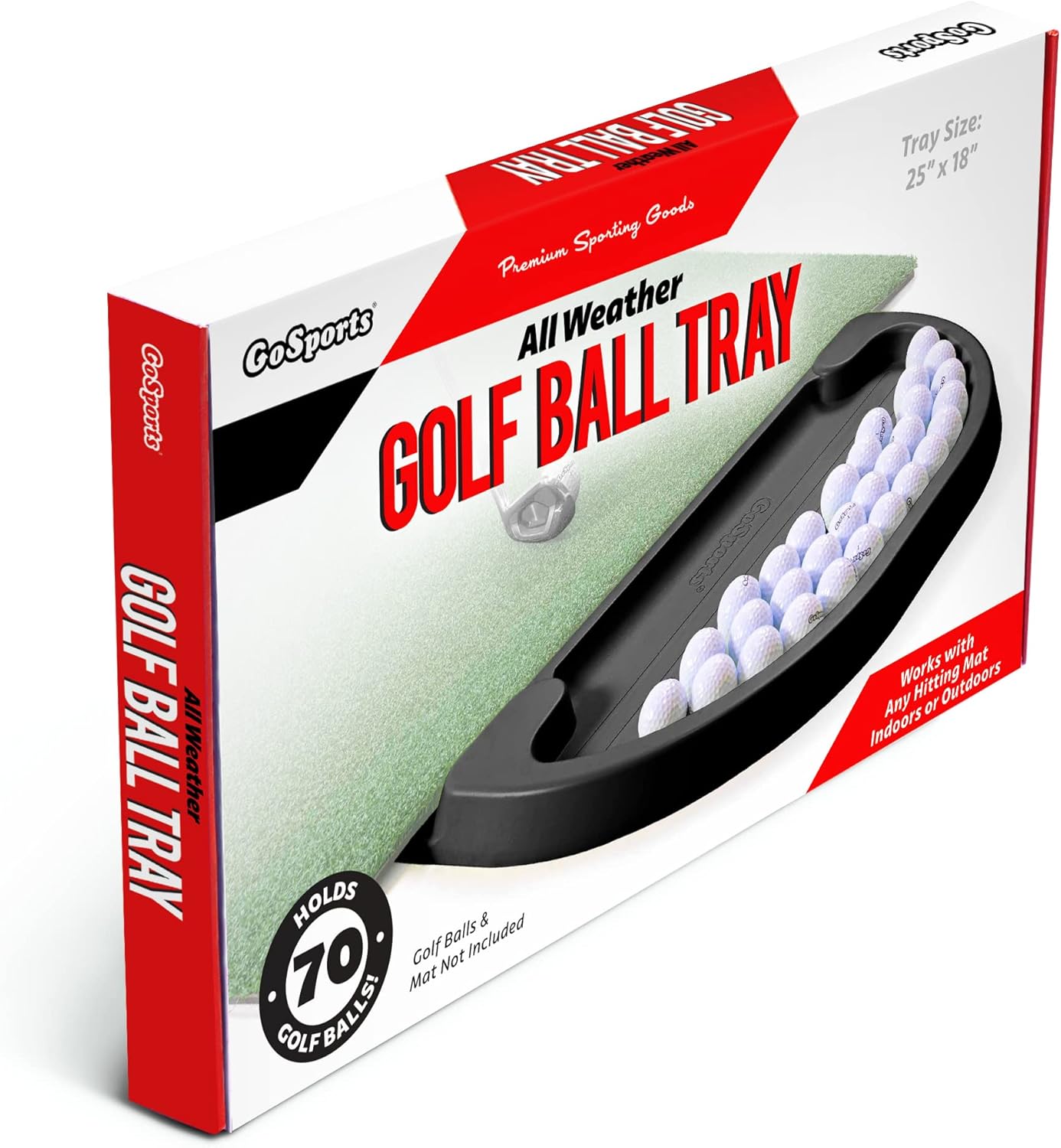 GoSports All-Weather Golf Ball Tray - 70 Ball Capacity - Compatible with All Hitting Mats - Black or Green