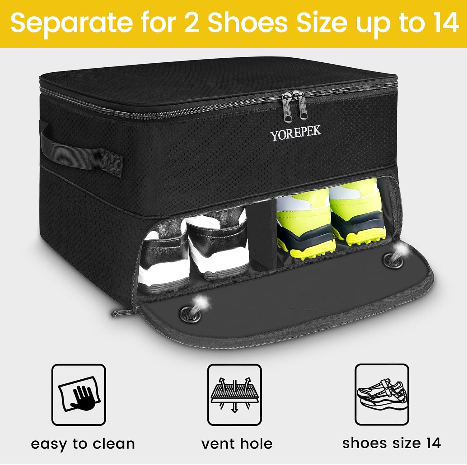 YOREPEK 2 Layer Golf Trunk Organizer, Waterproof Car Golf Locker with Separate Ventilated Compartment for 2 Pair Shoes, Golf Trunk Storage for Balls, Tees, Clothes, Gloves, Accessories, Golf Gifts