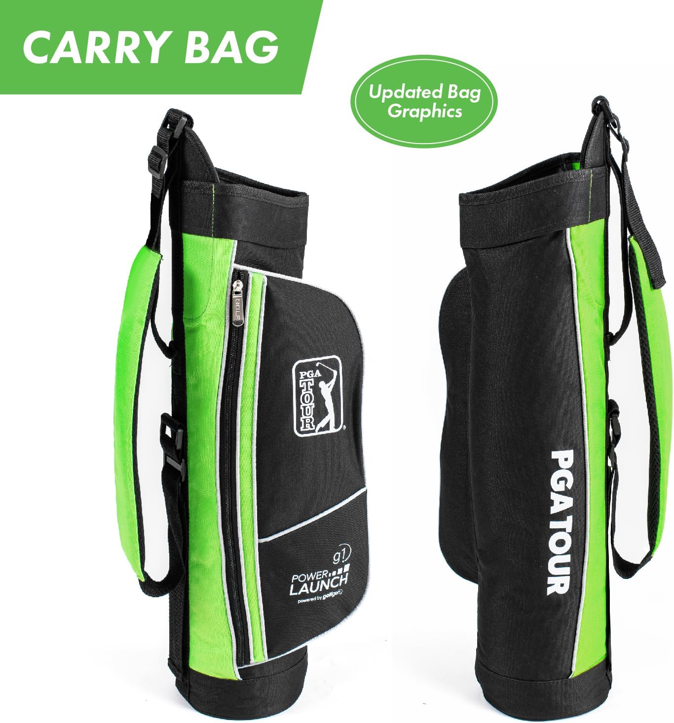 PGA Tour G1 Series Kids Green Golf Club Set with 3 Clubs, Golf Bag & 5 Total Pieces | Golf Clubs and Sets for Heights 3'6 - 4'1 | Complete Golf Club Sets | Young Men & Women Golf Clubs Ages 3-5