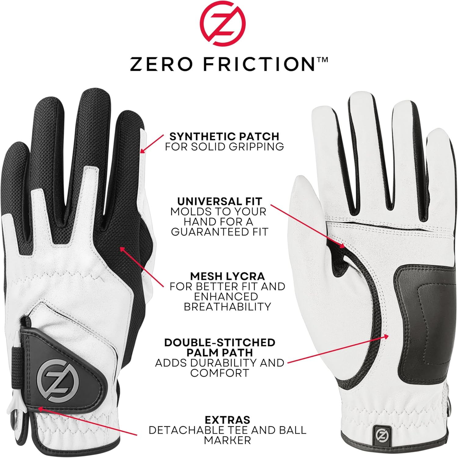 Zero Friction Men's Synthetic Gloves Pack of 6