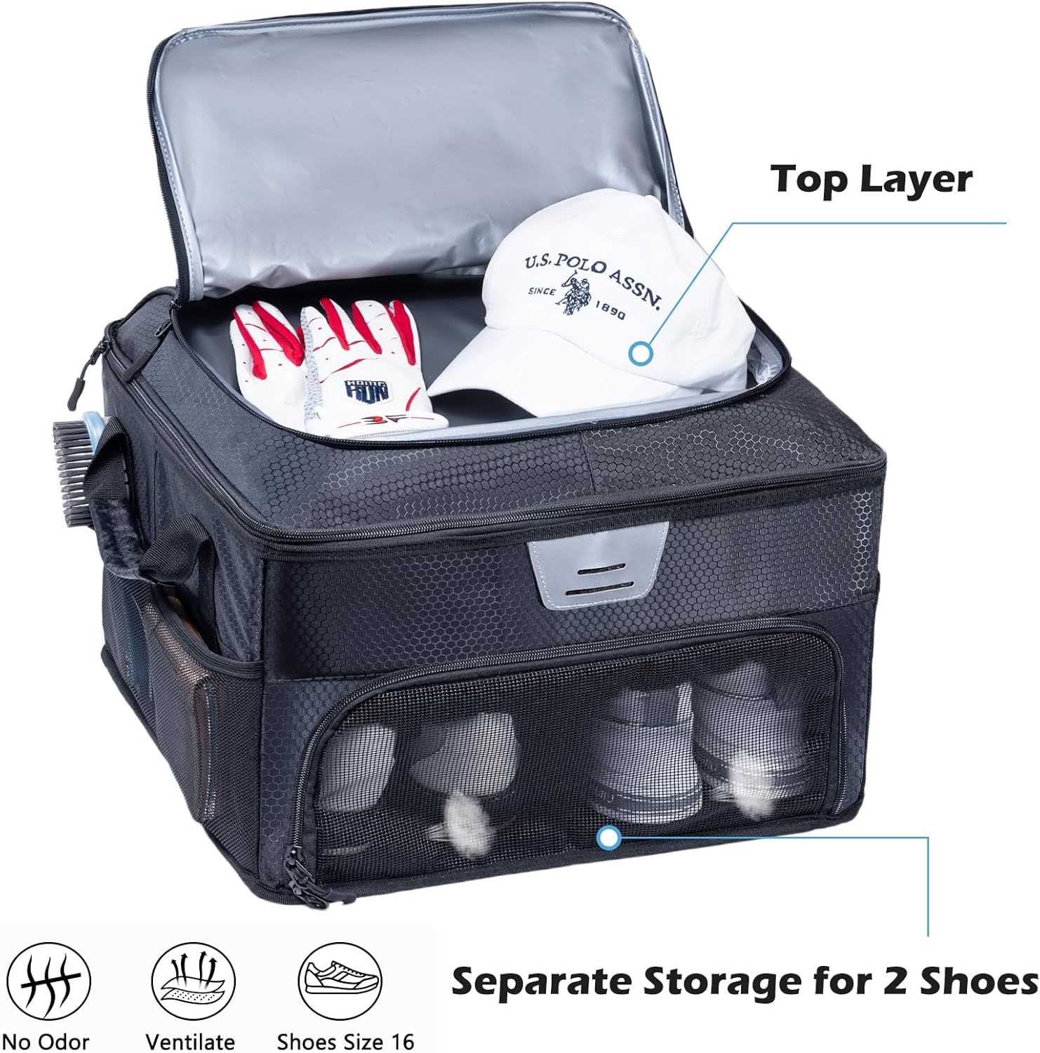 VIGEGARI Upgraded Golf Trunk Organizer Storage with Separate Compartment for 2 Pair Shoes Up to US Mens 16, Golf Car Locker Organizer for Golf Balls, Golf Gloves, Golf Accesories for Men, Golf Gifts