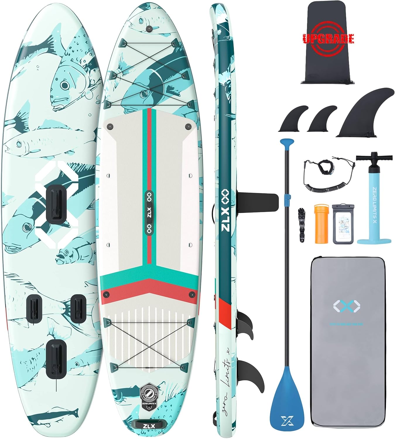 ZLX Super Wide 11'6 x 35 Inflatable Stand Up Paddle Board with Hand Pump for Adults & Youth - Super Stable Fins Design, Non-Slip Deck, Adjustable Paddle, Safety Leash, and Carry Bag