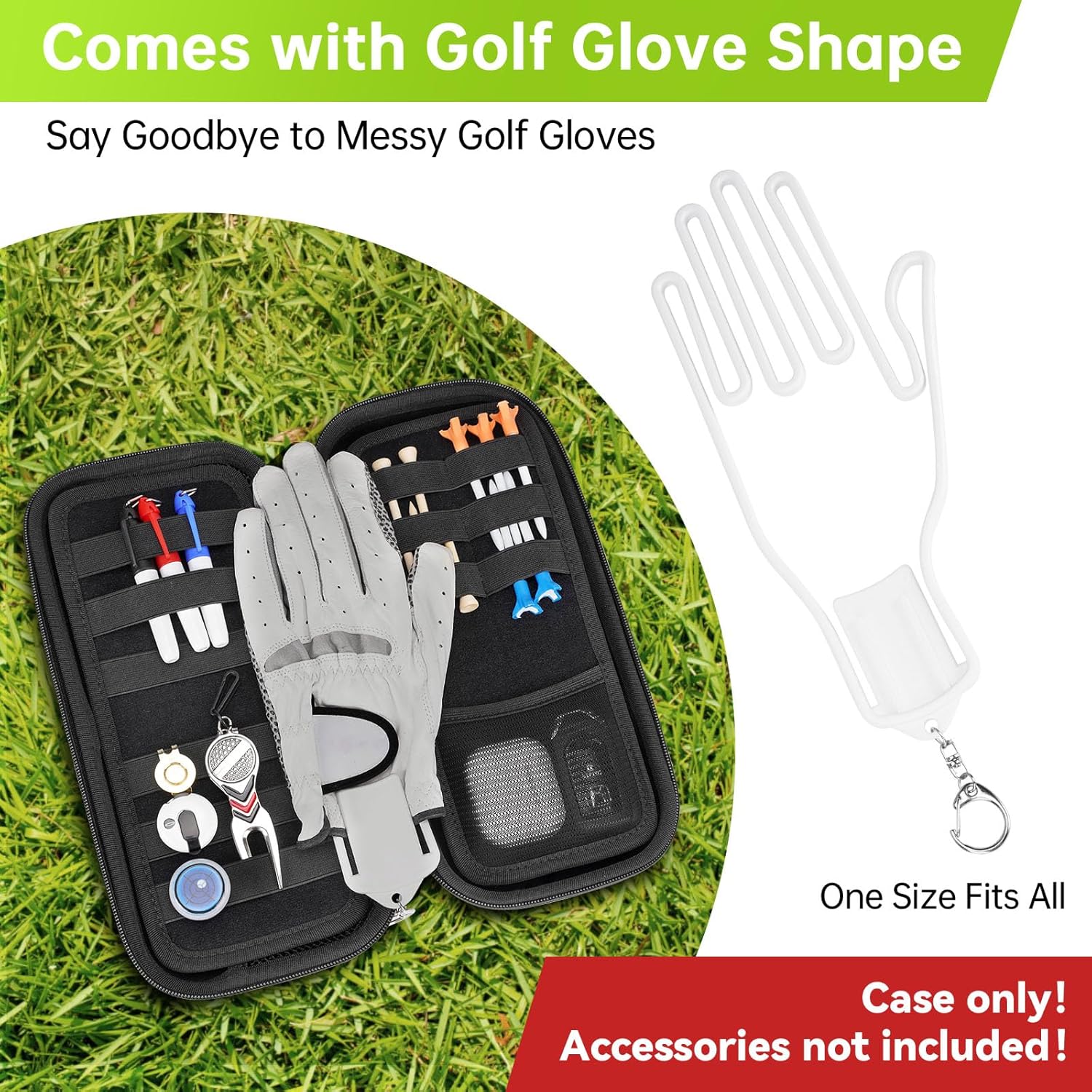YOREPEK Golf Glove Holder with Removable Golf Glove Shaper, Protective Hard Shell Golf Accessories Case Bag with 2 Dividers Fits Balls, Tees, Markers, Divot Tools, Golf Essentials, Golf Gifts for Men