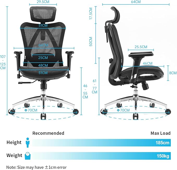 SIHOO M57 Ergonomic Office Chair with 3 Way Armrests Lumbar Support and Adjustable Headrest High Back with Tilt Function (Black)