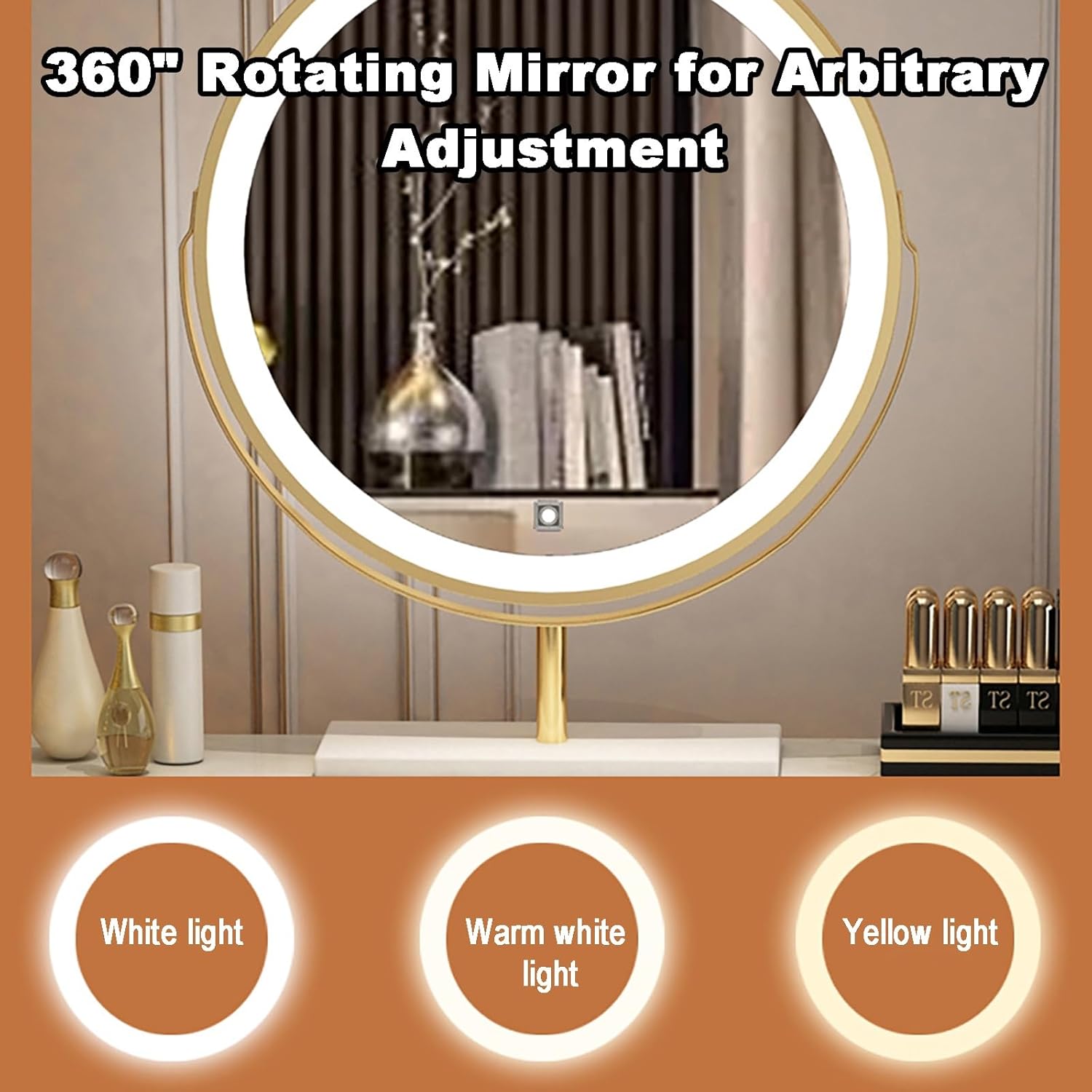 WHXTYFCL Dressing Table with Lights Mirror, Modern White Makeup Vanity Table, Makeup Vanity Table with 5 Drawers, 3 Color Light Adjustable Brightness, for Home Bedroom Decor(White,80cm/31in)