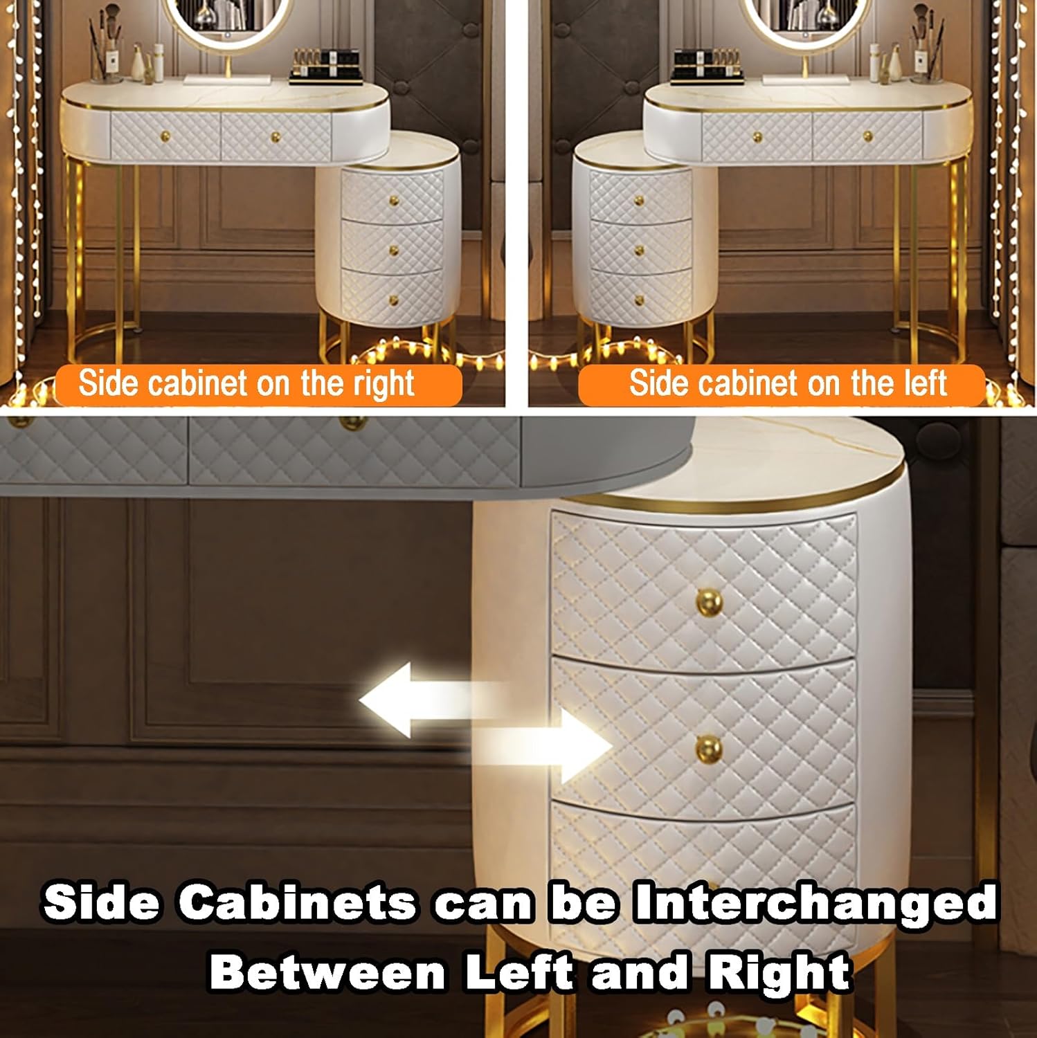 WHXTYFCL Dressing Table with Lights Mirror, Modern White Makeup Vanity Table, Makeup Vanity Table with 5 Drawers, 3 Color Light Adjustable Brightness, for Home Bedroom Decor(White,80cm/31in)