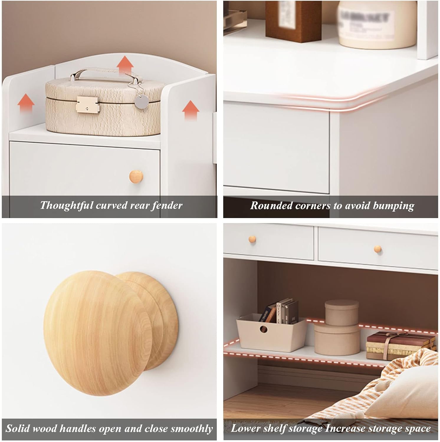 Makeup Vanity Desk with Lights Mirror, 3 Lighting Colors Brightness Adjustable, White Vanity Set Makeup Table with 2 Drawers, Cabinets and Multiple Shelves, Large Vanity 31.5in(L)