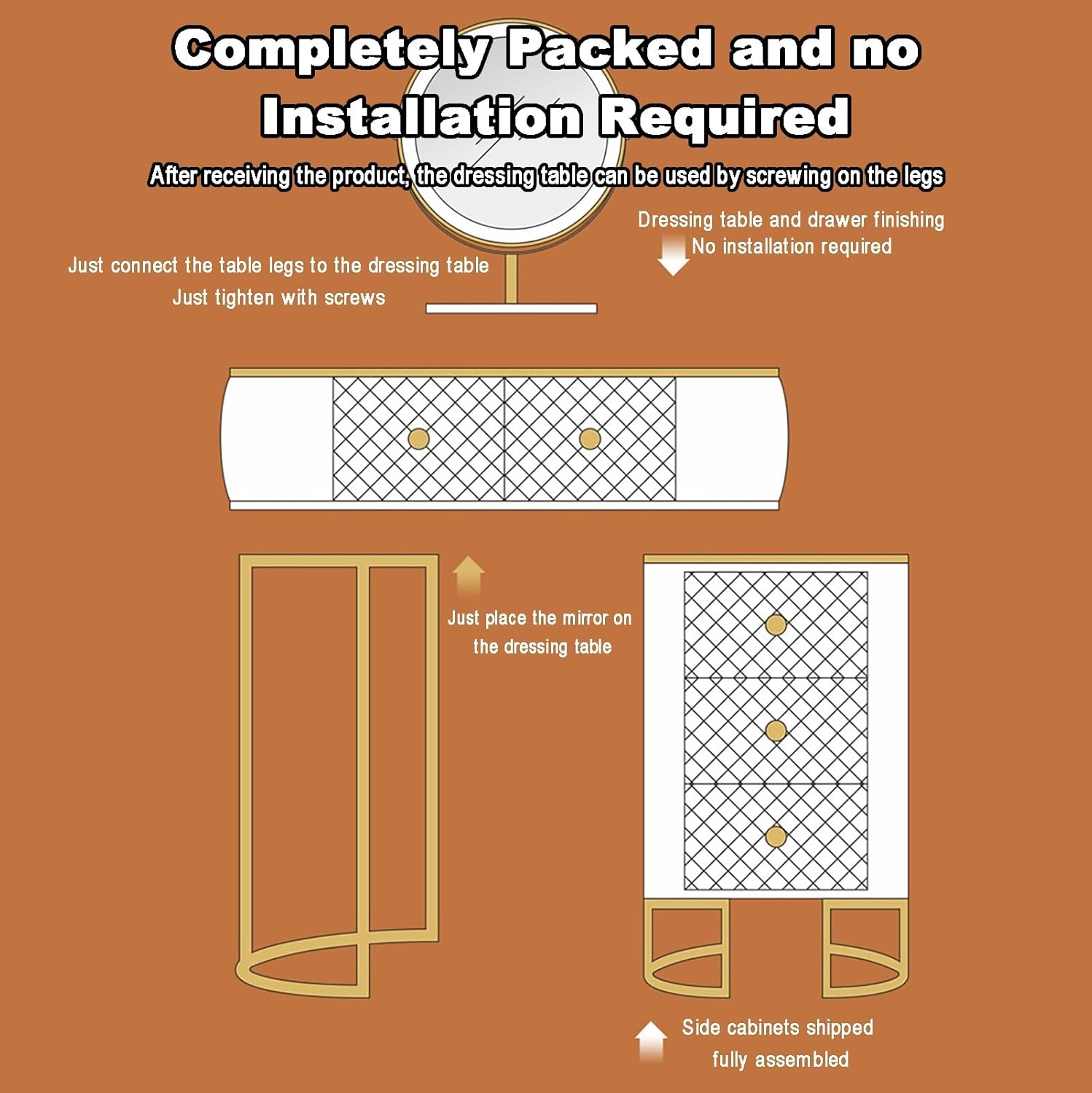 WHXTYFCL Dressing Table with Lights Mirror, Modern White Makeup Vanity Table, Makeup Vanity Table with 5 Drawers, 3 Color Light Adjustable Brightness, for Home Bedroom Decor(White,80cm/31in)