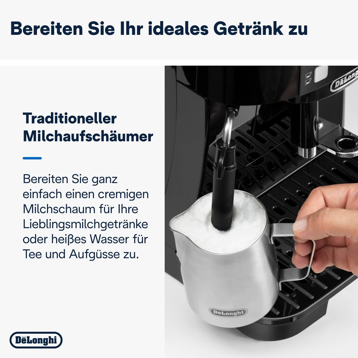 De'Longhi Magnifica S ECAM 22.110.B fully automatic coffee machine with milk frother for cappuccino, with espresso direct selection buttons and rotary control, 2-cup function, 1.8 liter water tank, black / silver