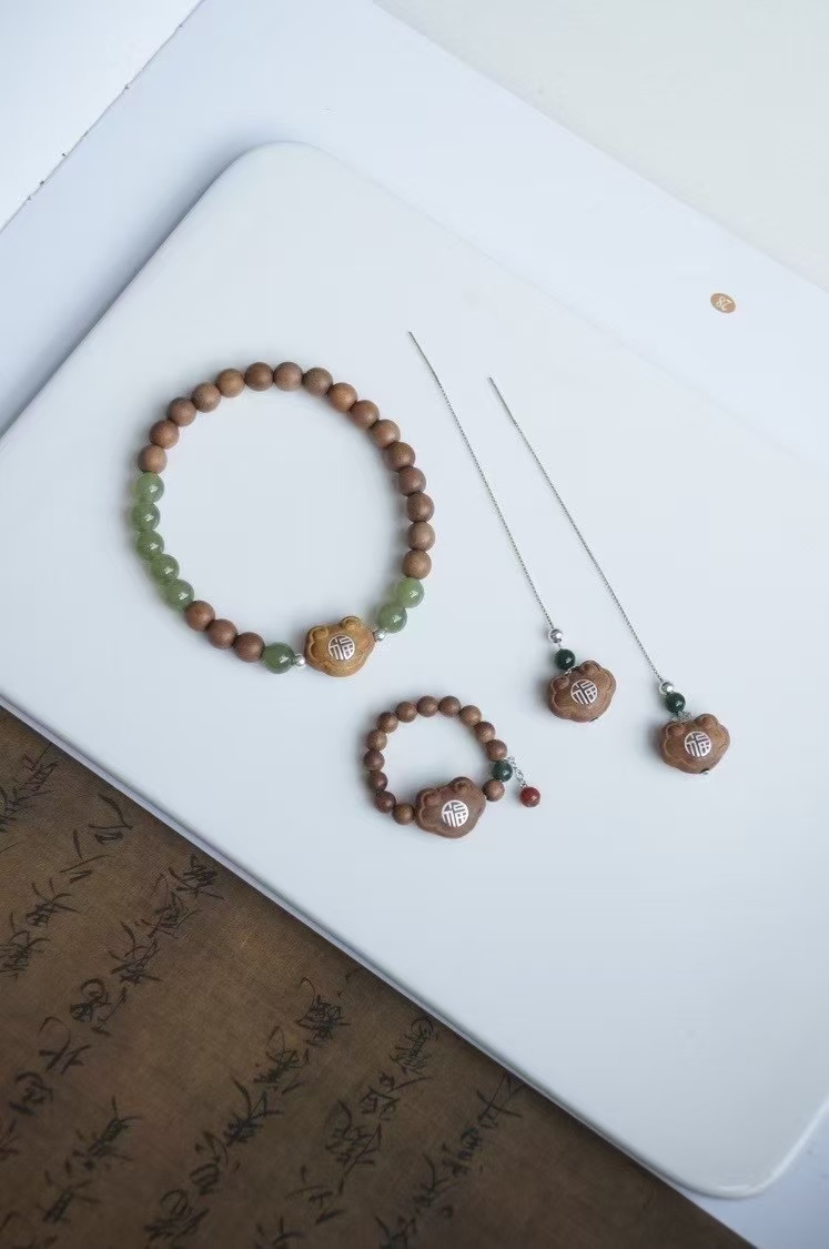 印度老山檀香手串6mm耳环戒指整套木质文玩收藏