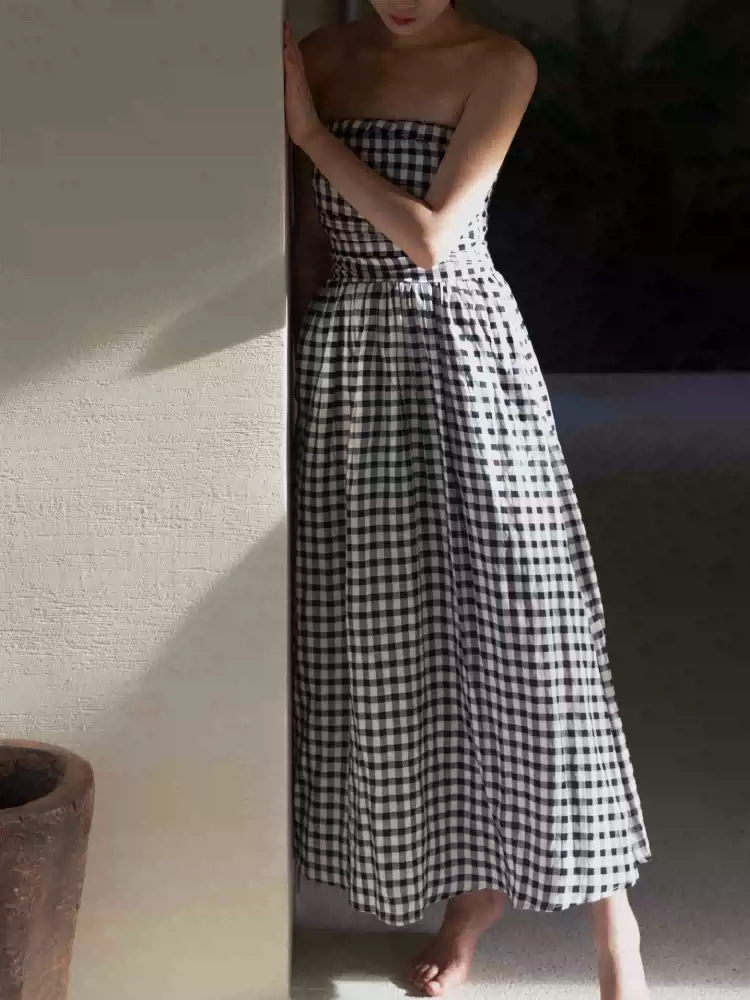 Linen waist cut slits top breast holiday pocket long dress