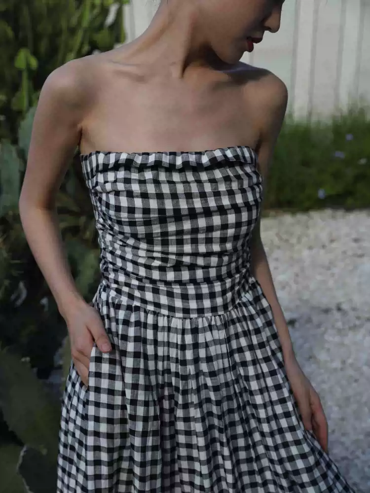 Linen waist cut slits top breast holiday pocket long dress