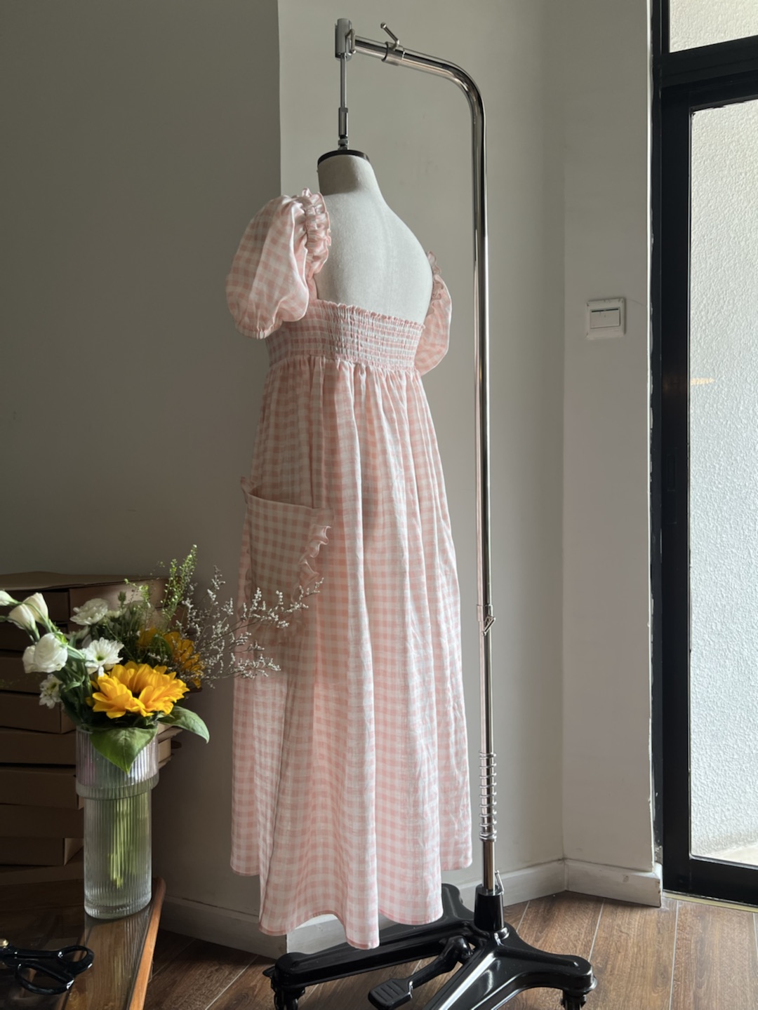 Sanya beach holiday wind fairy skirt A-line skirt square collar linen puffed sleeve dress long skirt
