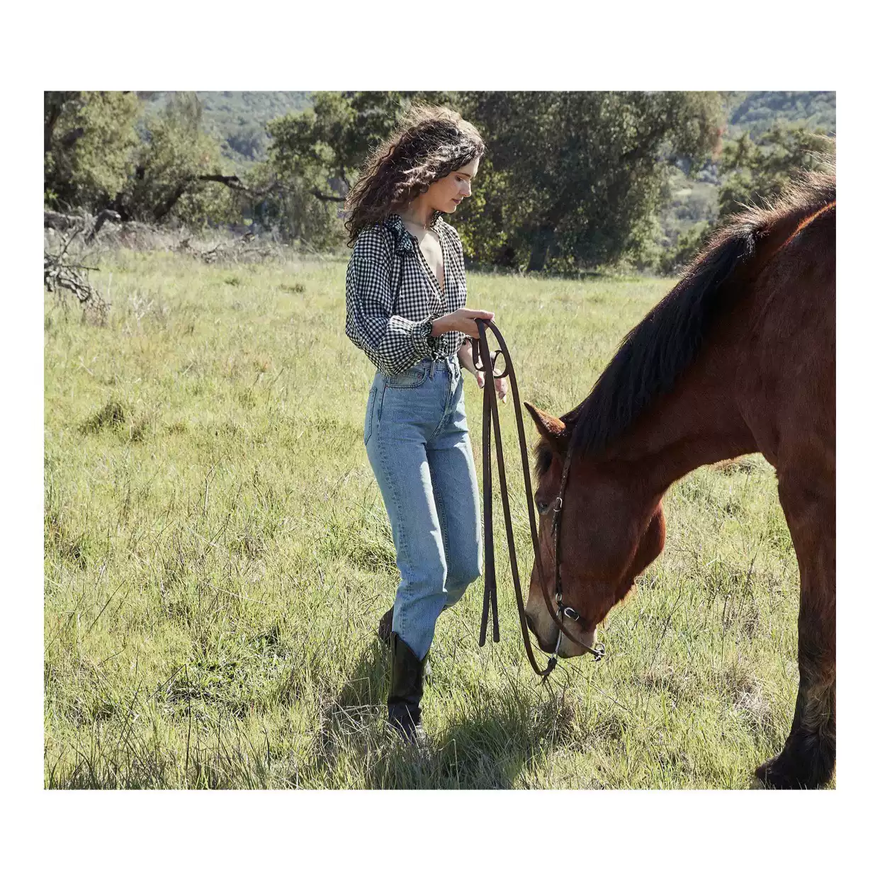 French elegant Victorian plaid long-sleeved blouse