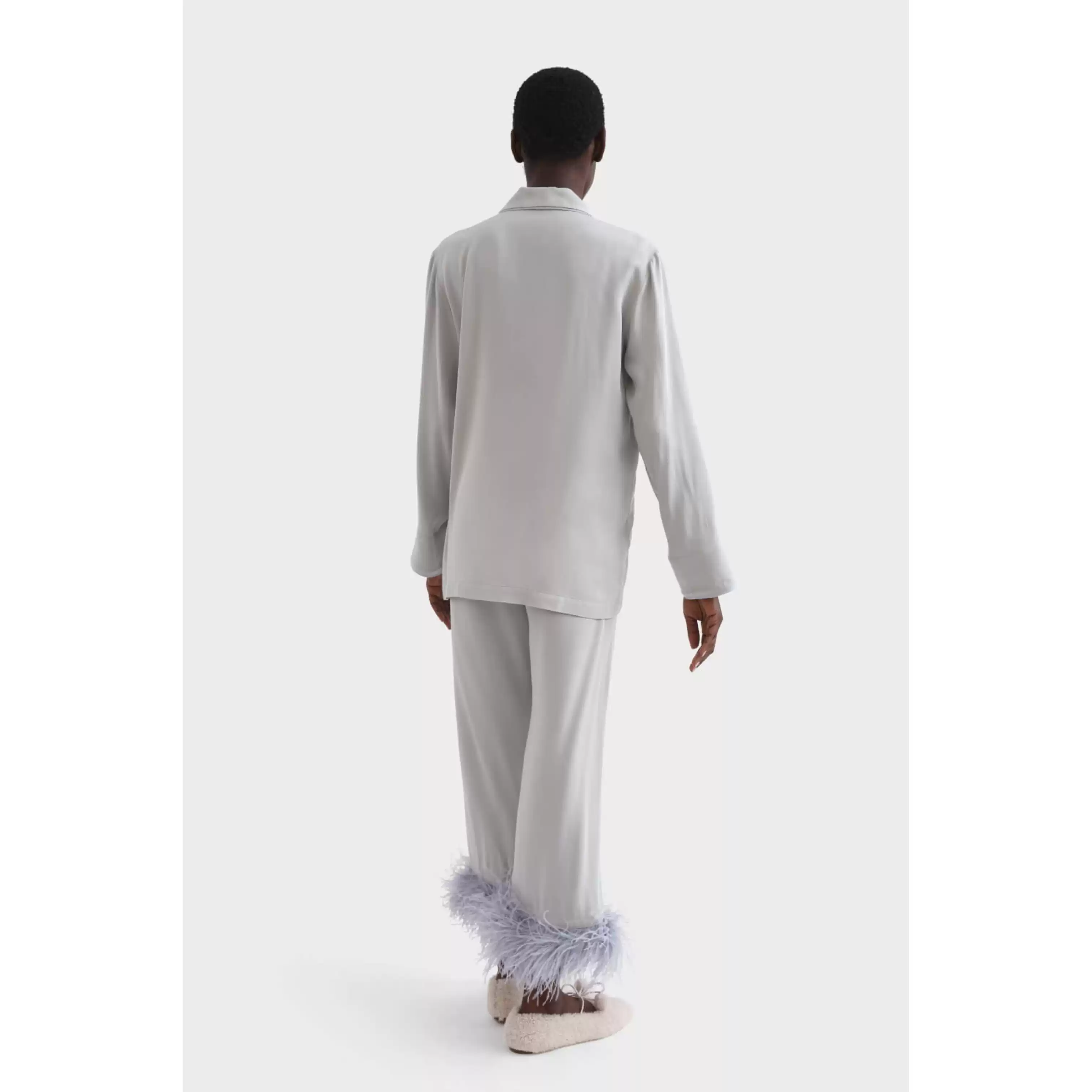 Smoky grey ostrich feather pajama lady fashion set