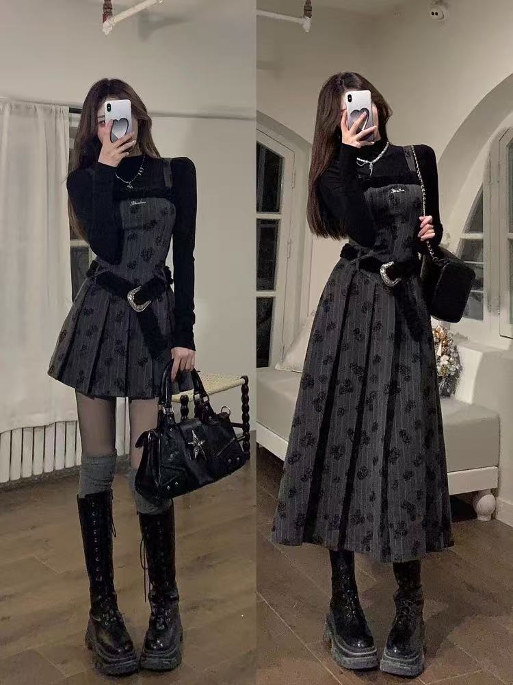 Inner strap dress Women's autumn and winter dress two-piece long dress