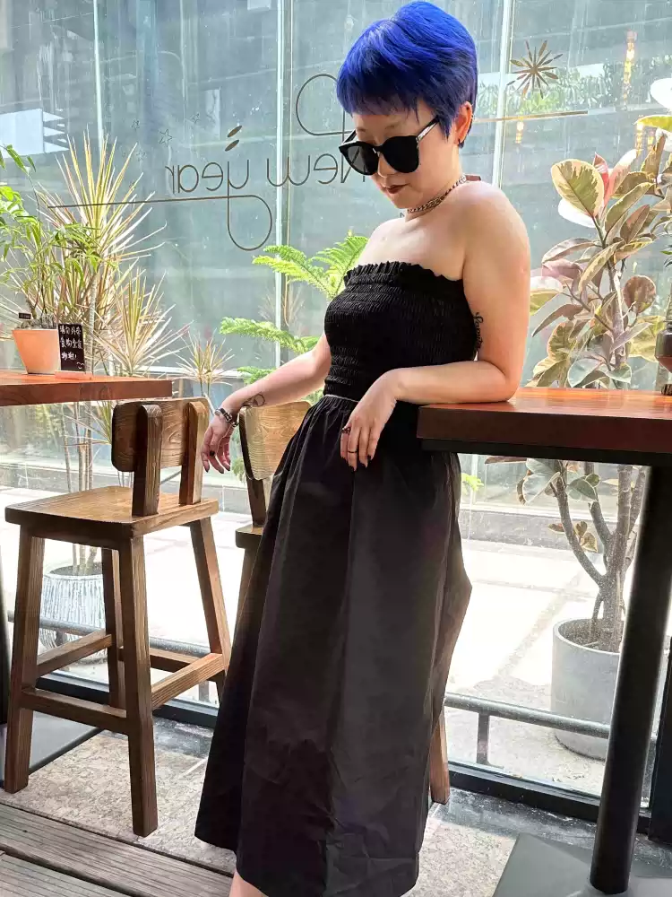 Bare shoulder pocket split skirt bare waist basic holiday style cool girl little black dress dress