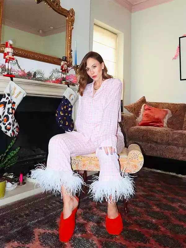 Ostrich feathers decorated pajamas party style fashion casual set boutique