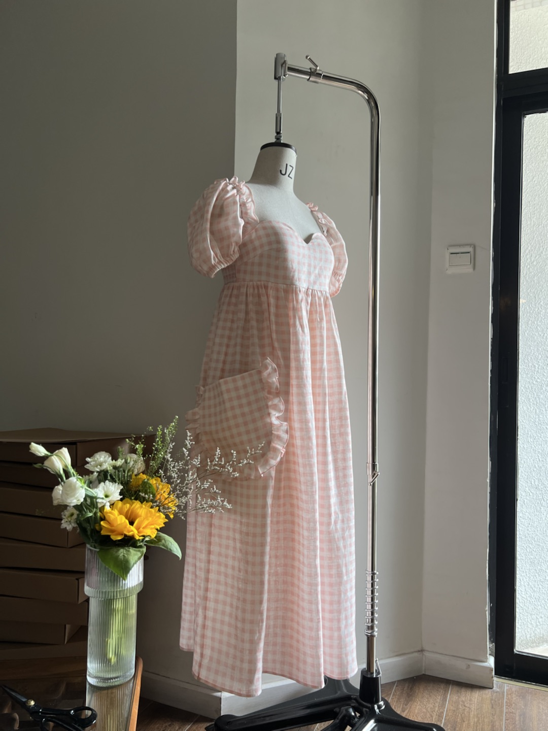 Sanya beach holiday wind fairy skirt A-line skirt square collar linen puffed sleeve dress long skirt