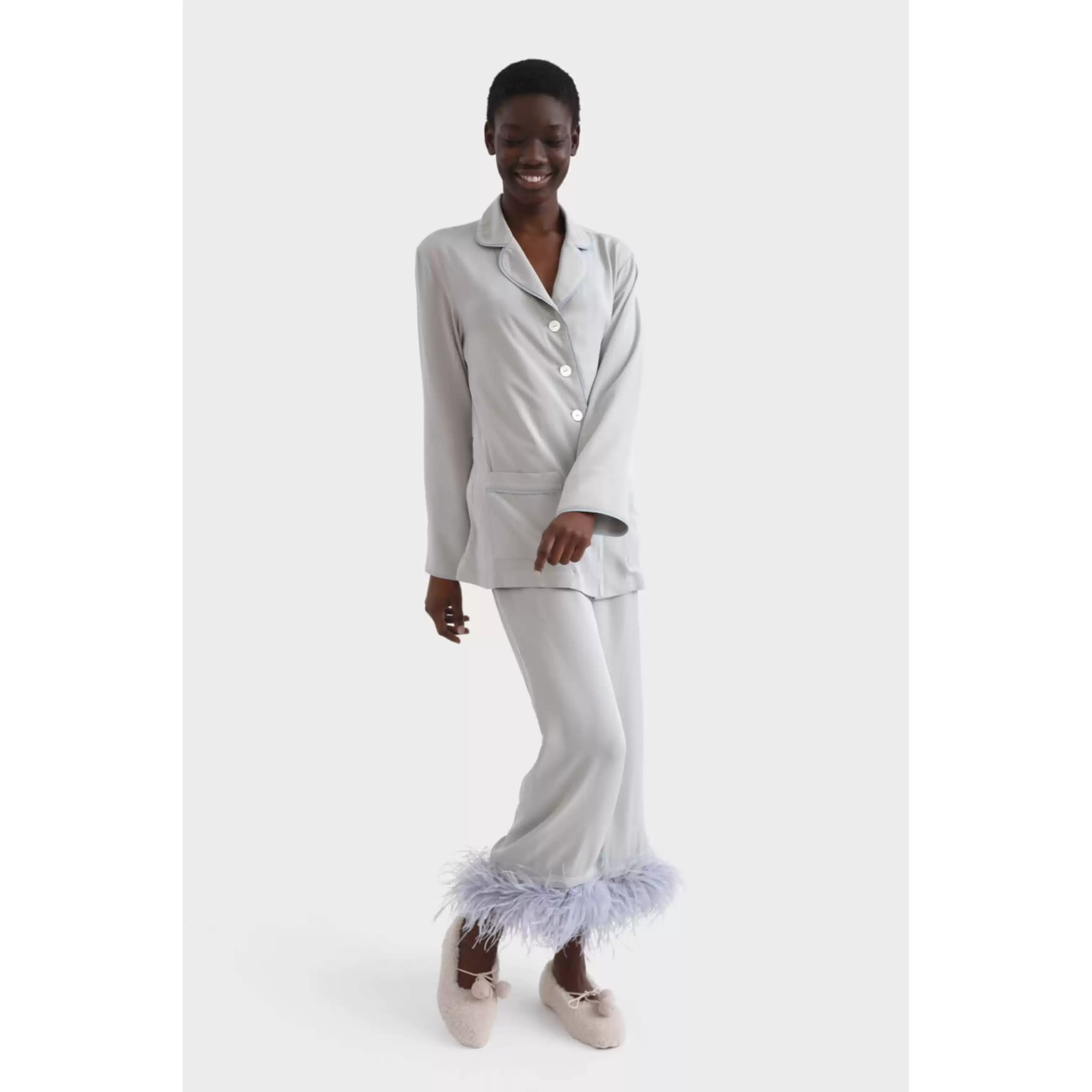 Smoky grey ostrich feather pajama lady fashion set