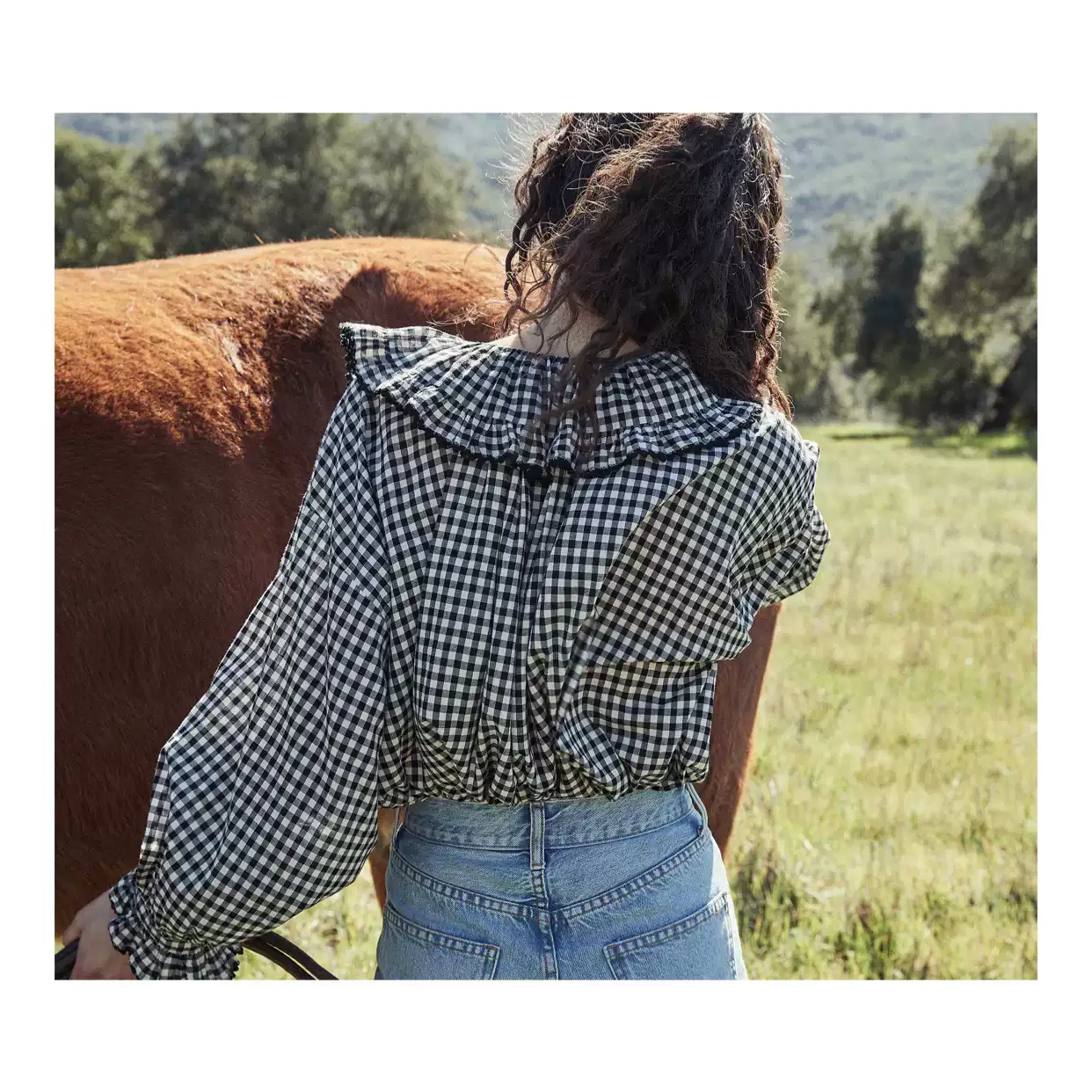 French elegant Victorian plaid long-sleeved blouse