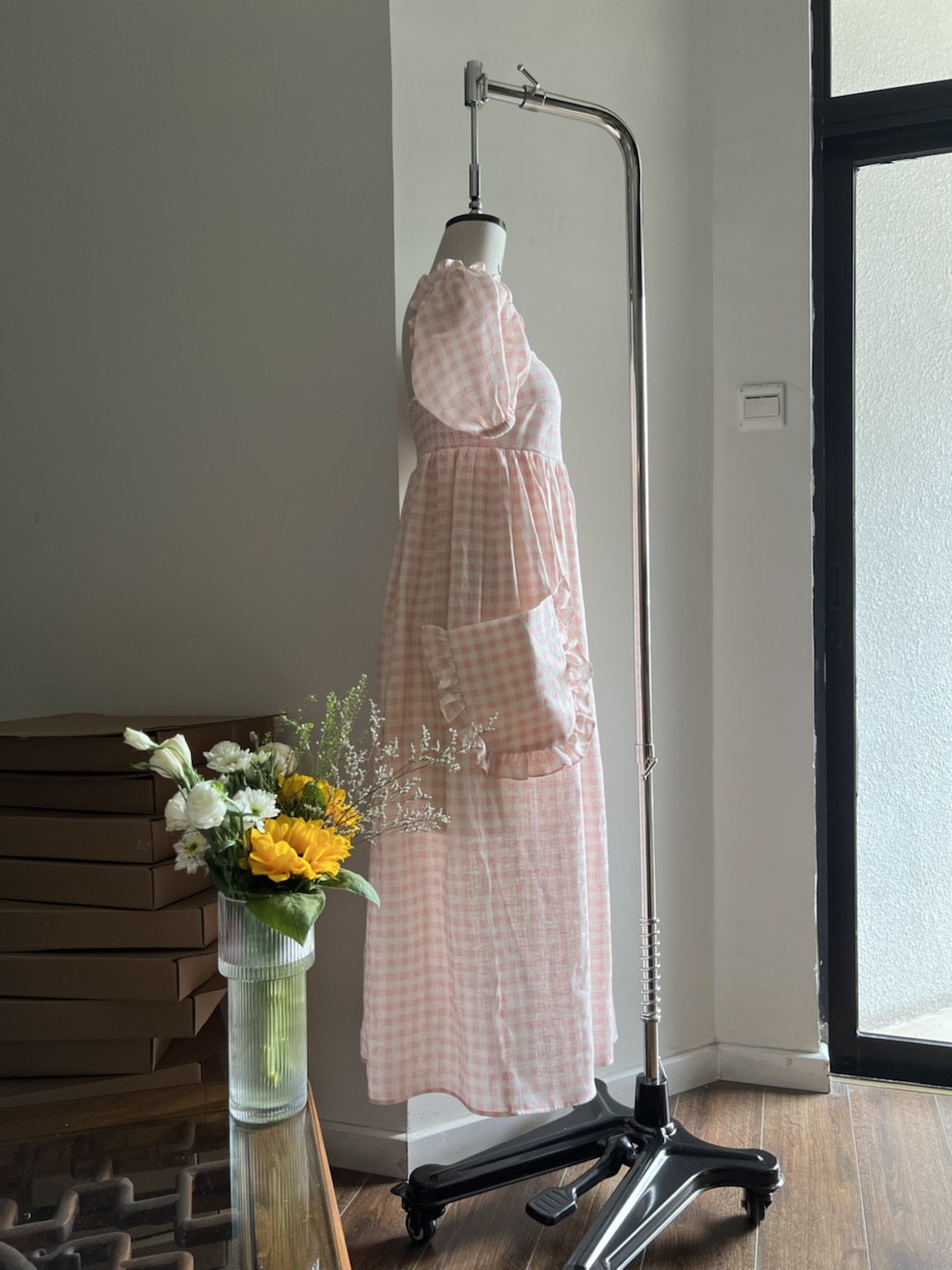 Sanya beach holiday wind fairy skirt A-line skirt square collar linen puffed sleeve dress long skirt