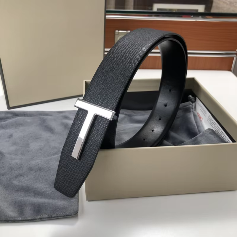 High Quality Luxury Goods Designer Men Cowhide T-shaped Reversible Buckle Belt With Double-sided Use T Buckle Gift Box T08